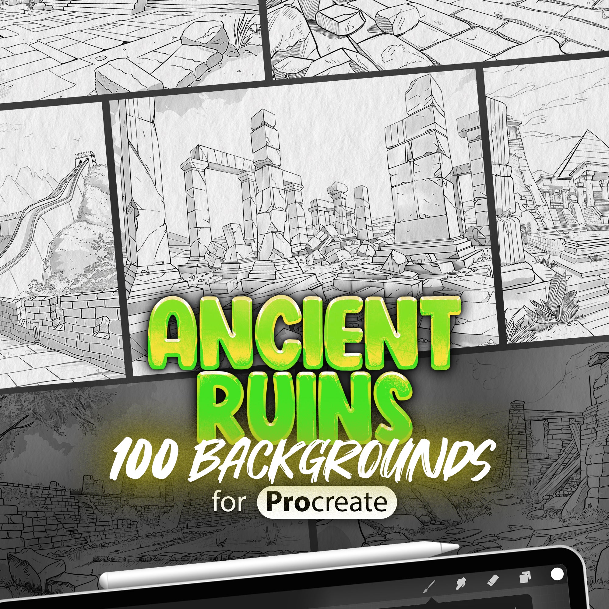 100 Procreate Ancient Ruins Backgrounds, Procreate Greek Ruins Stamps, Procreate Roman Ruins, Procreate Egyptian Ruin, Mayan Ruins Stamp