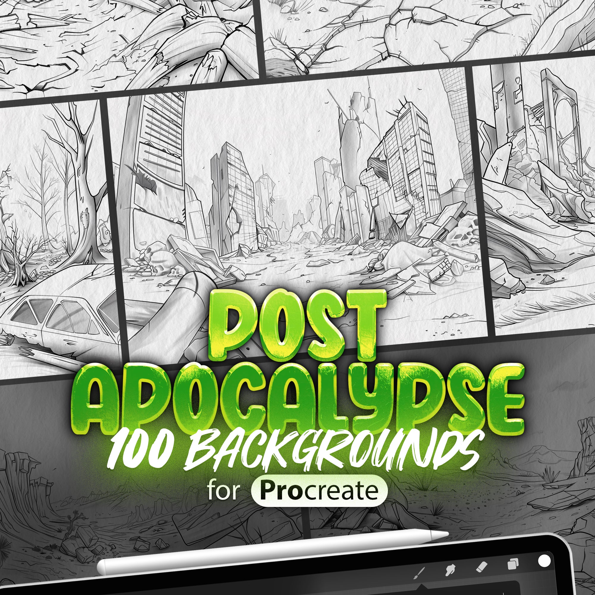 100 Procreate Post Apocalypses Backgrounds, Procreate Post Apocalyptic Landscape Stamps, Procreate Urban Ruins, Post-Apocalyptic Forests