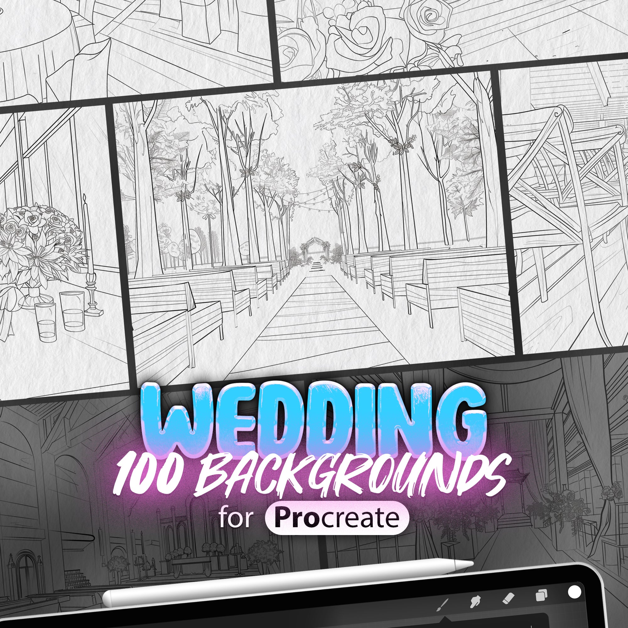 100 Procreate Wedding Backgrounds, Procreate Wedding Arches Stamps, Procreate Beach Wedding Ceremony, Procreate Wedding Banquet Hall Stamp