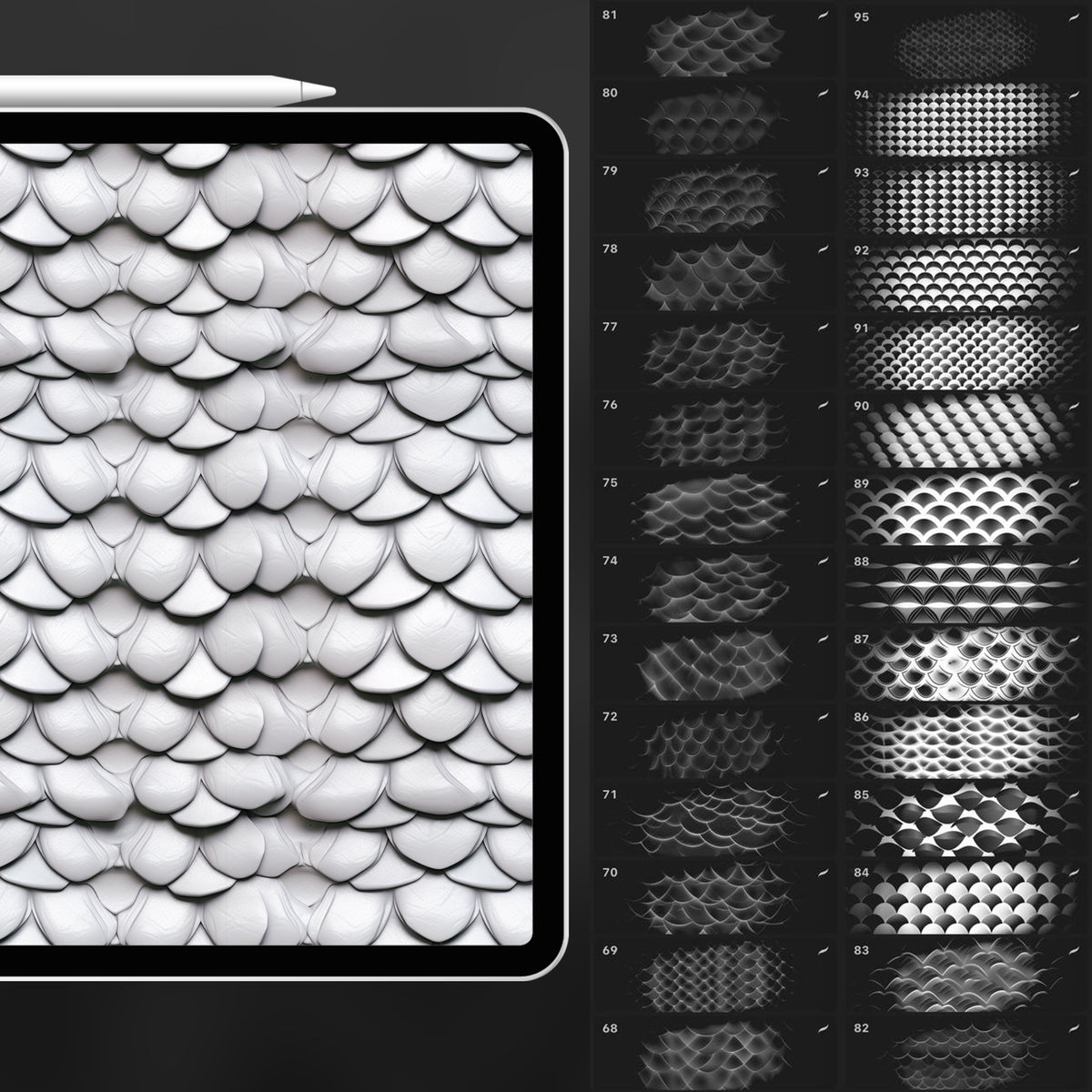 120 Procreate Scale Texture Brushes – ProCreativeBreeze