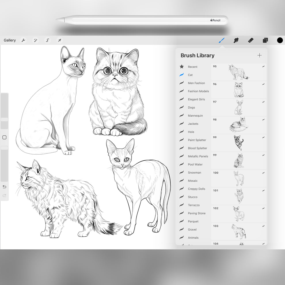 100 Procreate Cats Stamp Brushes, Procreate Animals Stamp Brushes, Pro ...