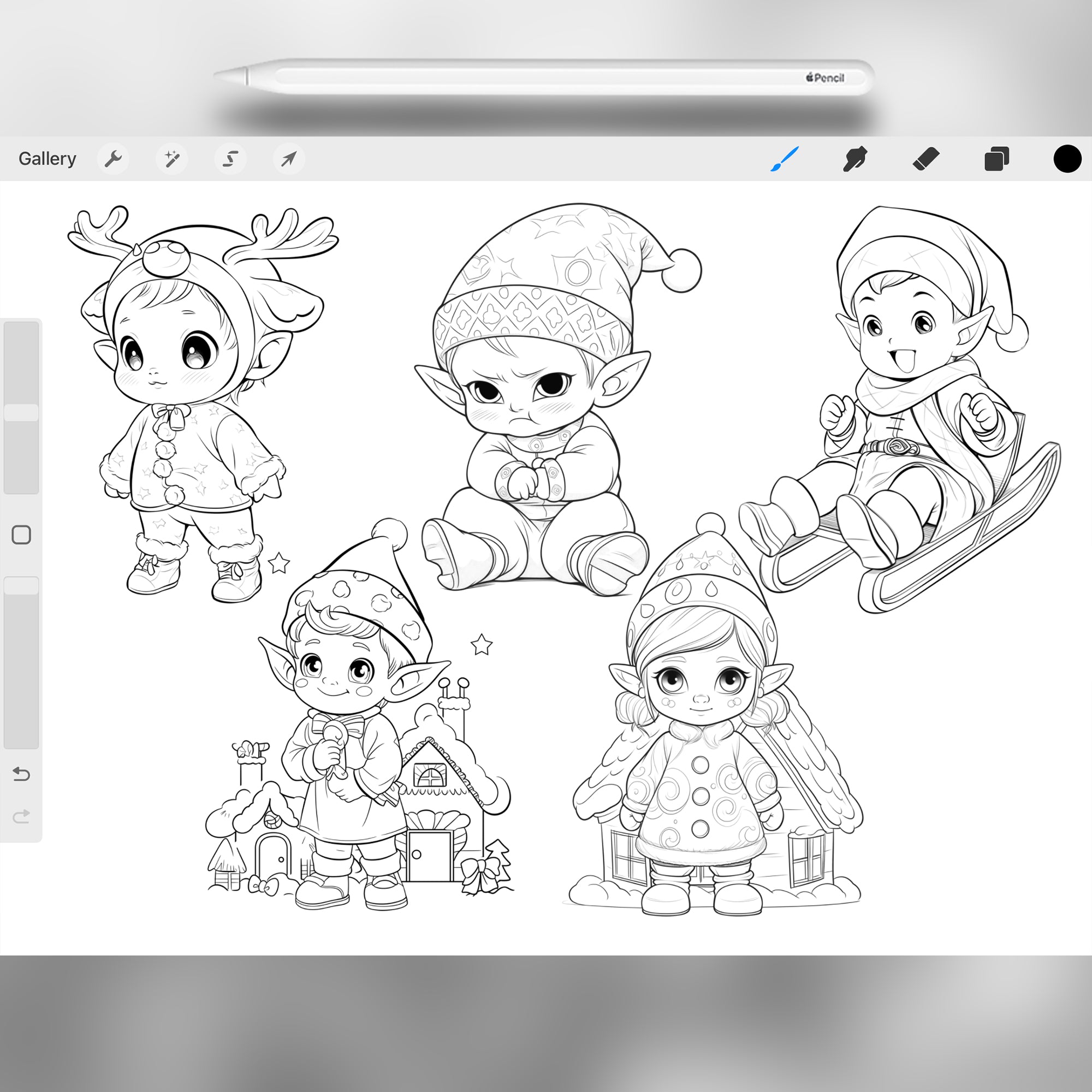 100 Procreate Christmas Elves Stamps