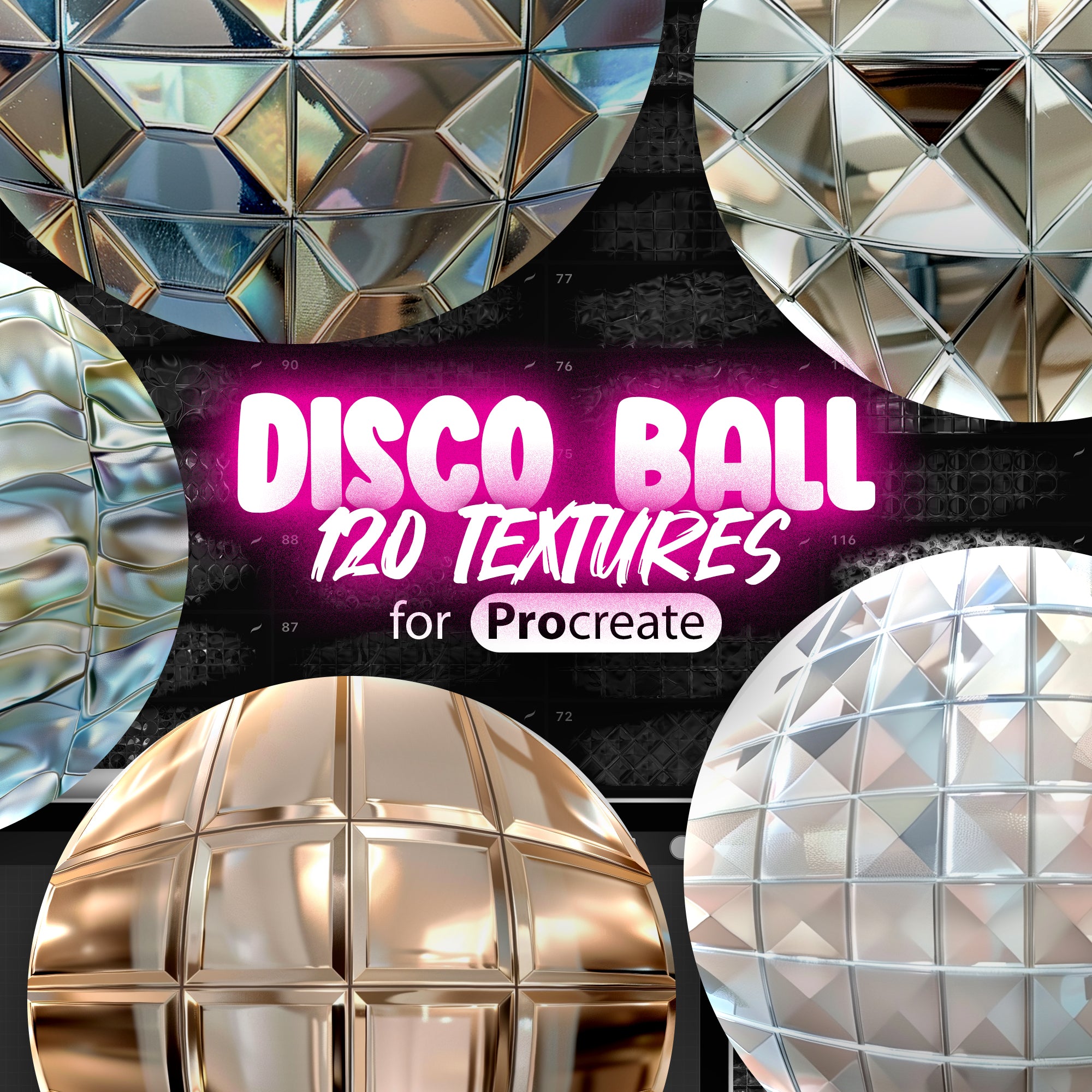 120 Procreate Disco Ball Texture Brushes | Procreate Glitter Brush | Procreate Glass Brush