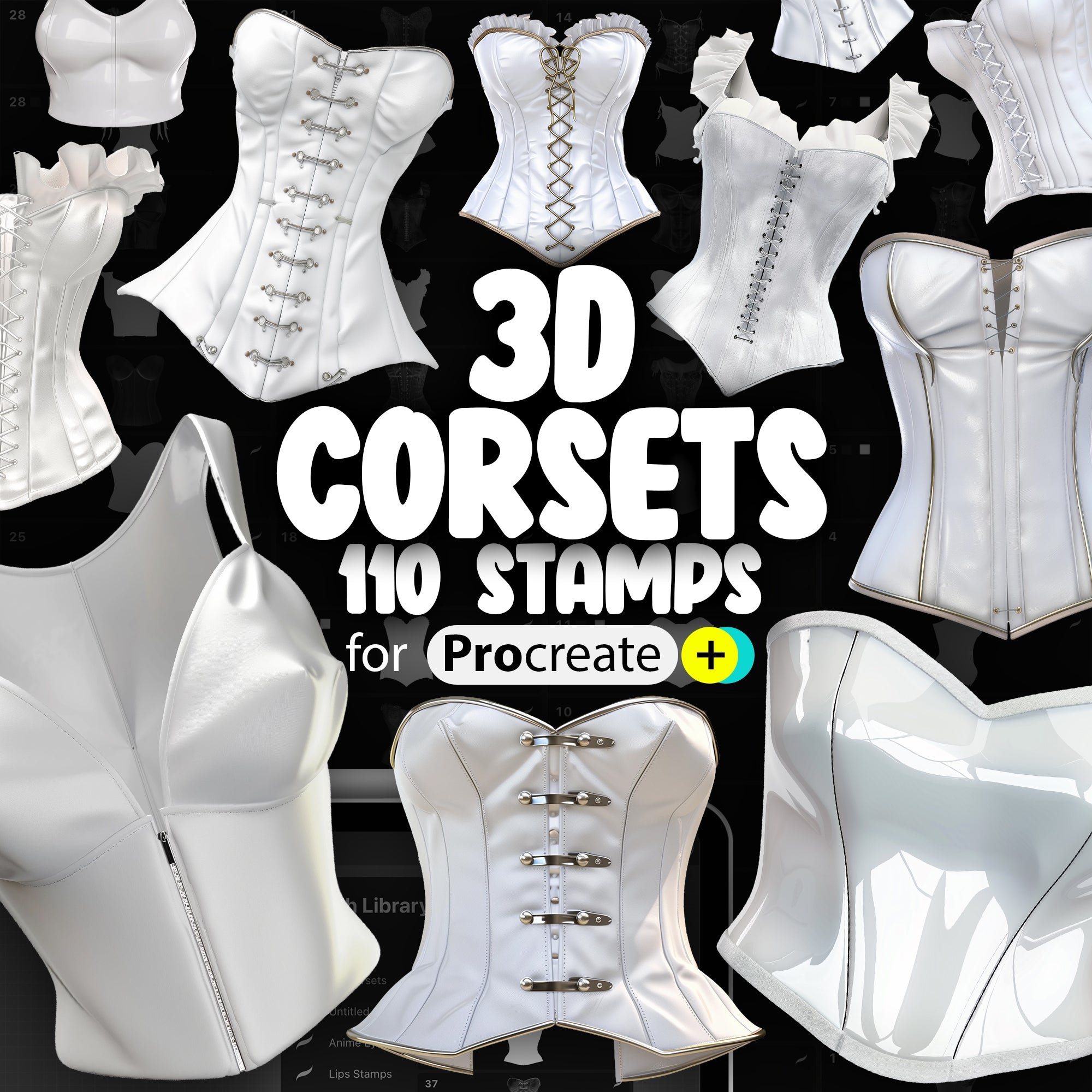 110 Procreate 3D Women Corsets Stamp Brushes | Procreate Fashion Clothes | Procreate Bustiers Stamps | Procreate Victorian Corsets Stamps