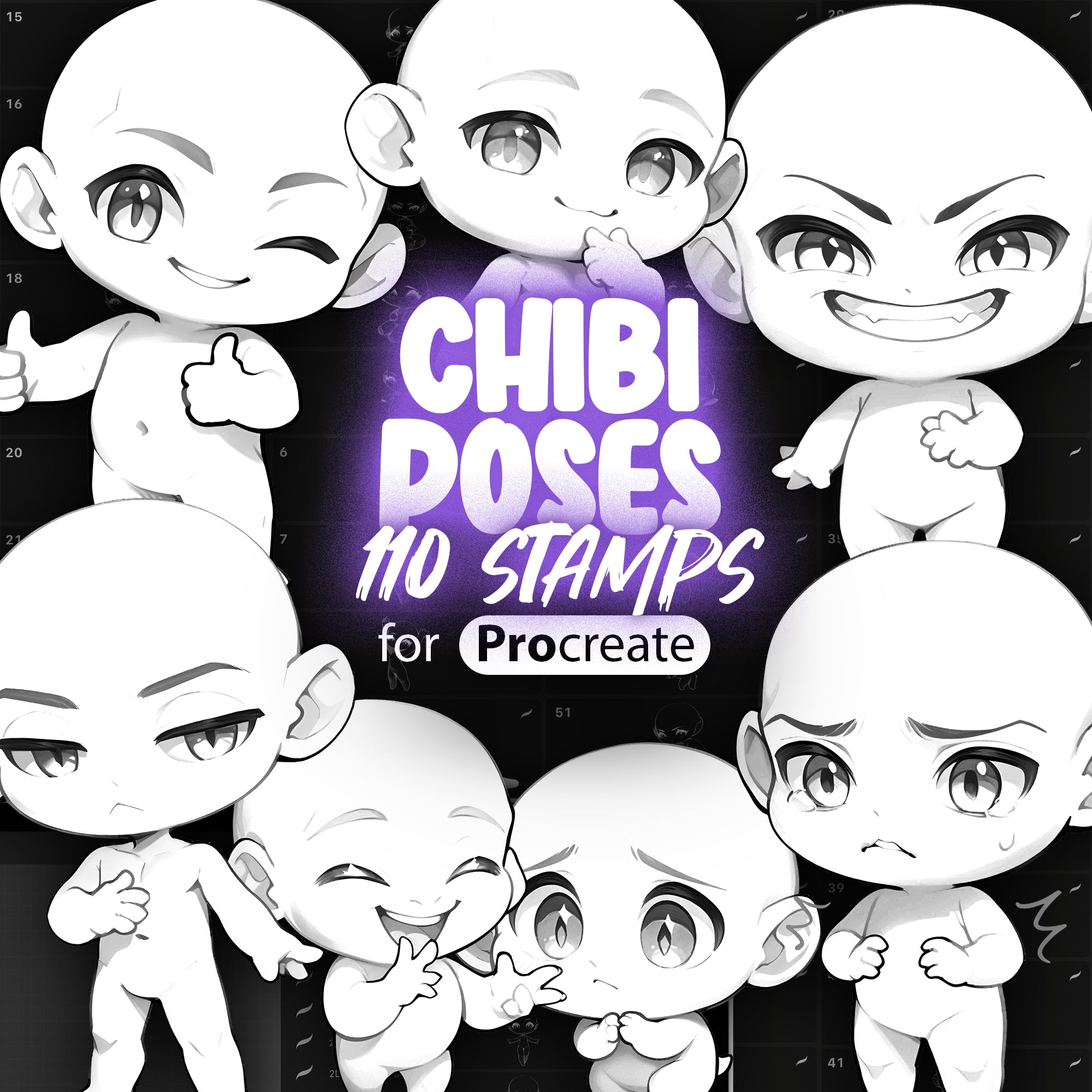 110 Procreate Chibi Boys Stamps | Procreate Anime Chibi Bodies Stamp Brushes | Procreate Chibi Poses Stamps | Procreate Chibi Boy Stickers