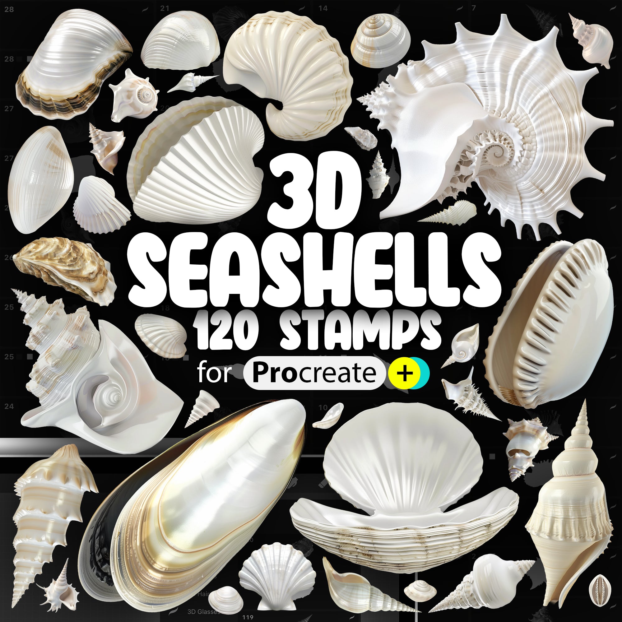 120 Procreate 3D Seashells Stamps | Procreate Sea Shells | Procreate Nautical Brushes | Procreate Marine Life | Procreate Ocean Shells