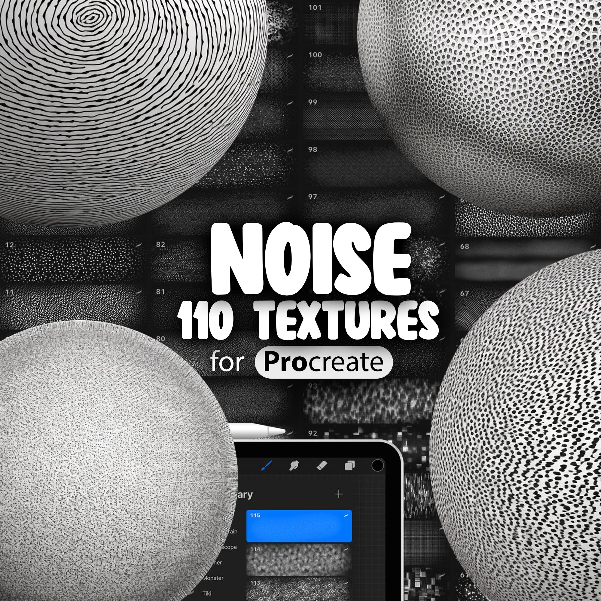 110 Procreate Noise Textures, Procreate Grain Textures