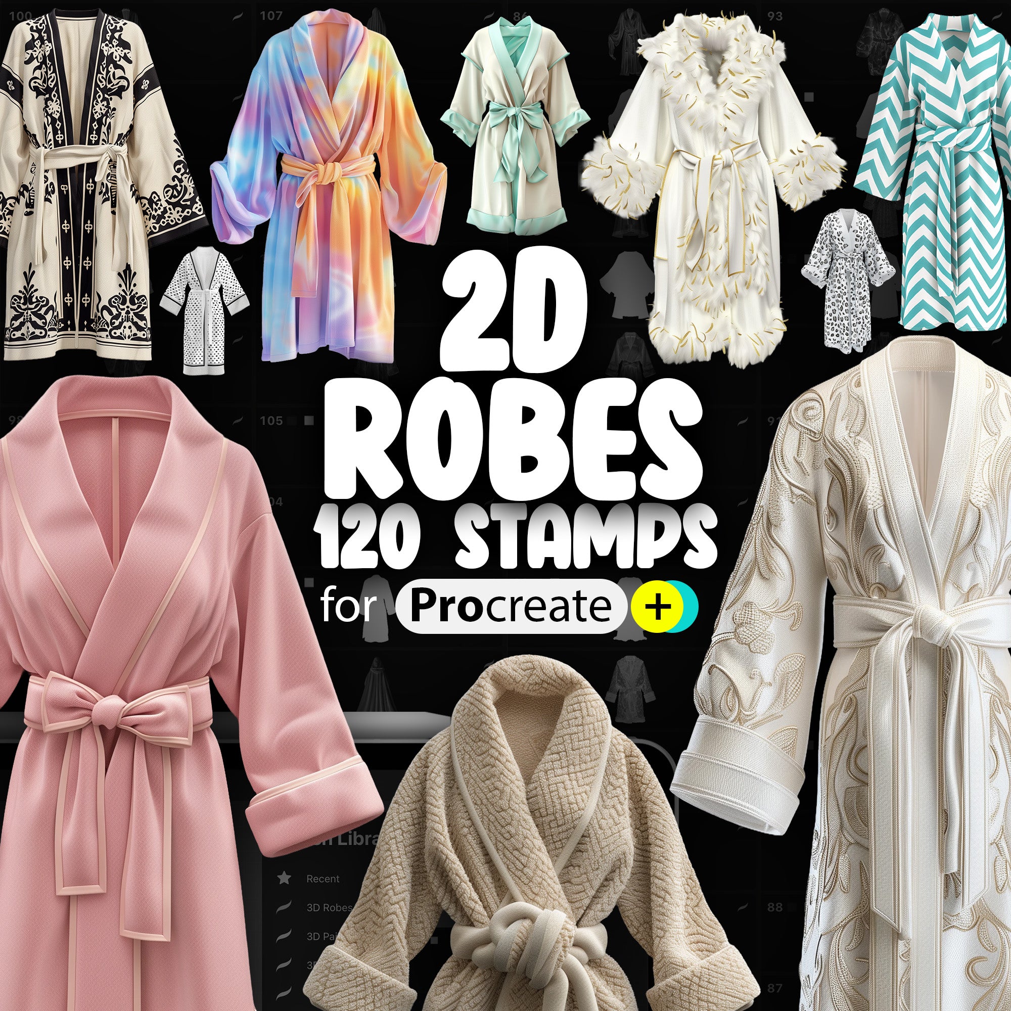 120 Procreate 2D Robes Stamp Brushes