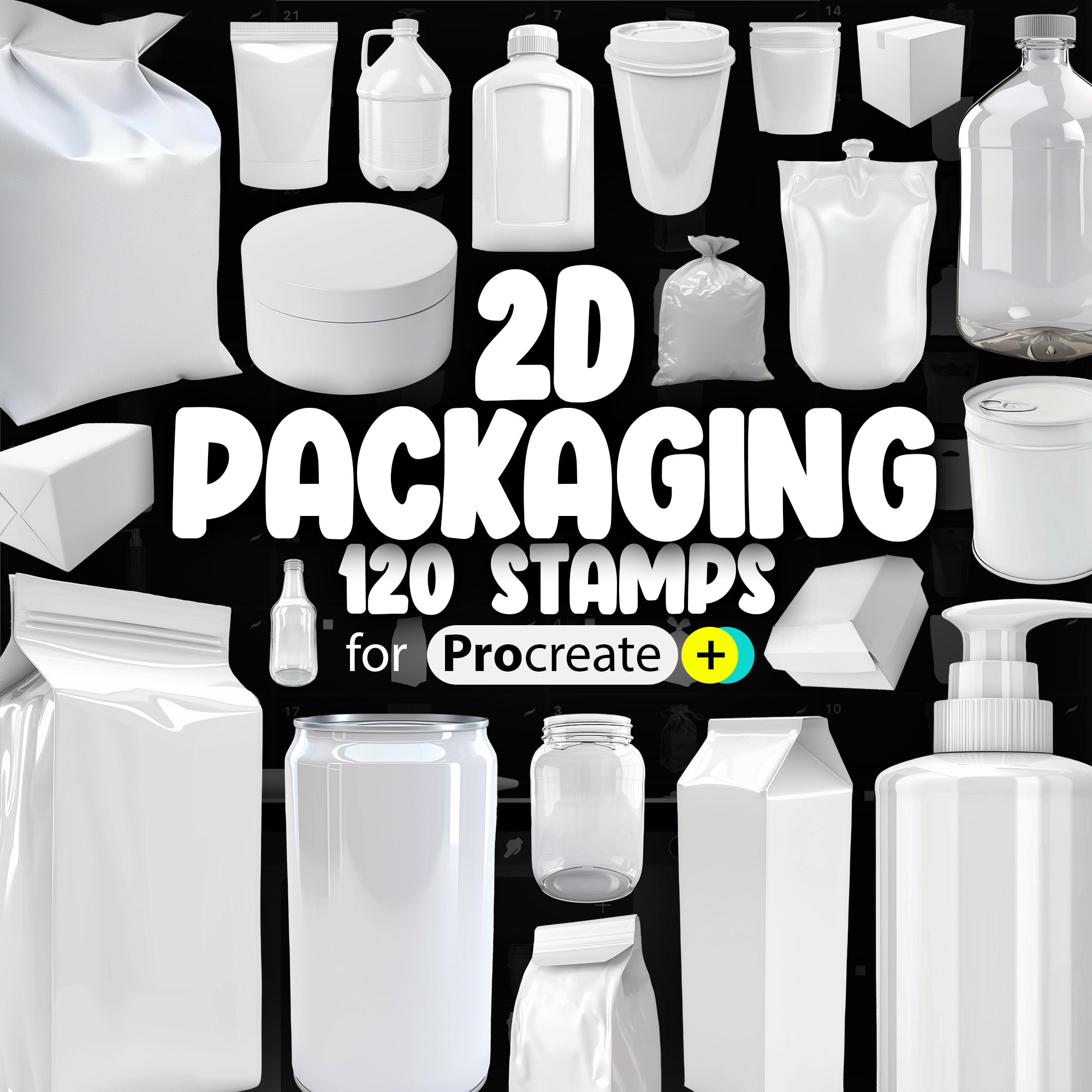 120 Procreate 2D Packaging Stamp Brushes