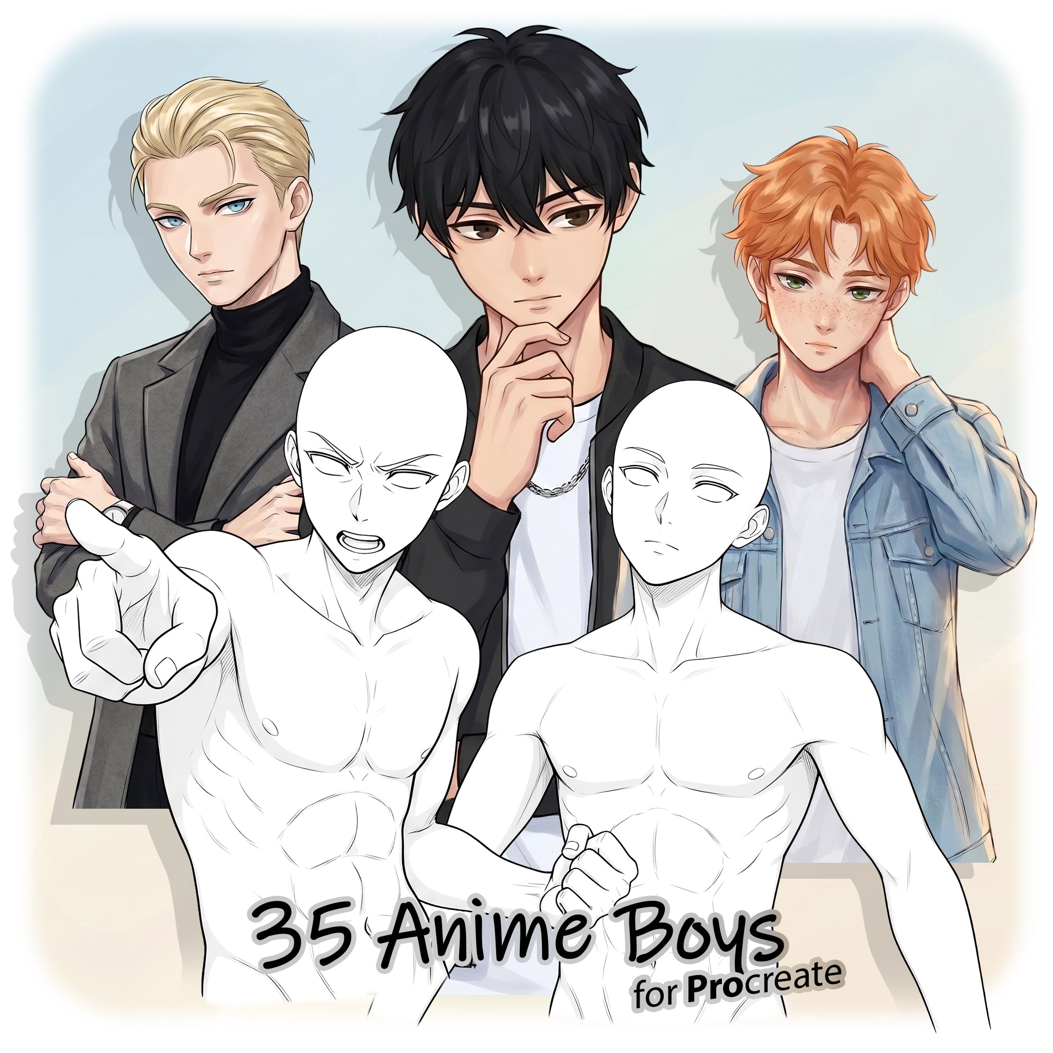 35 Procreate Anime Boys Stamp Brushes