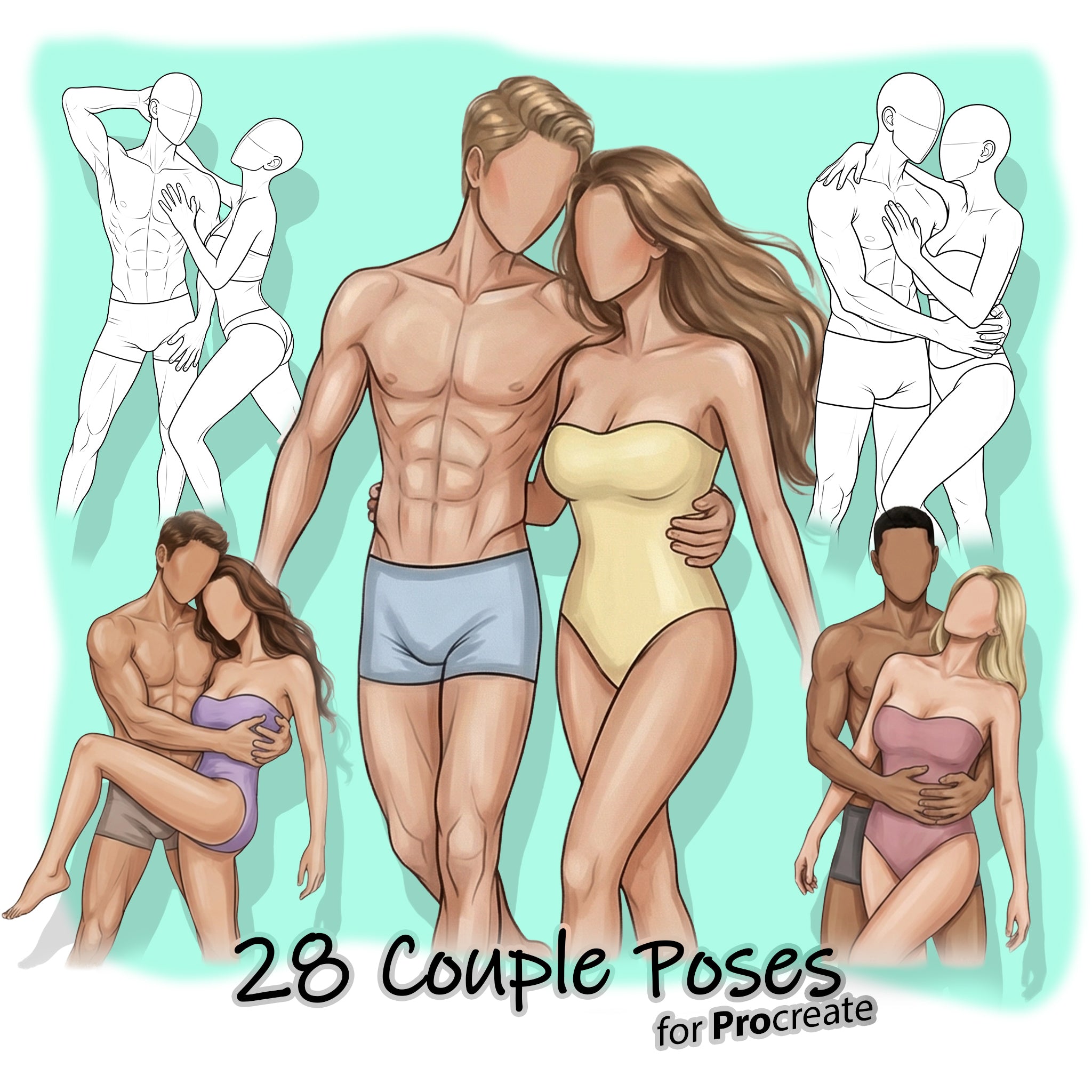 28 Procreate Couple Poses Stamp Brushes