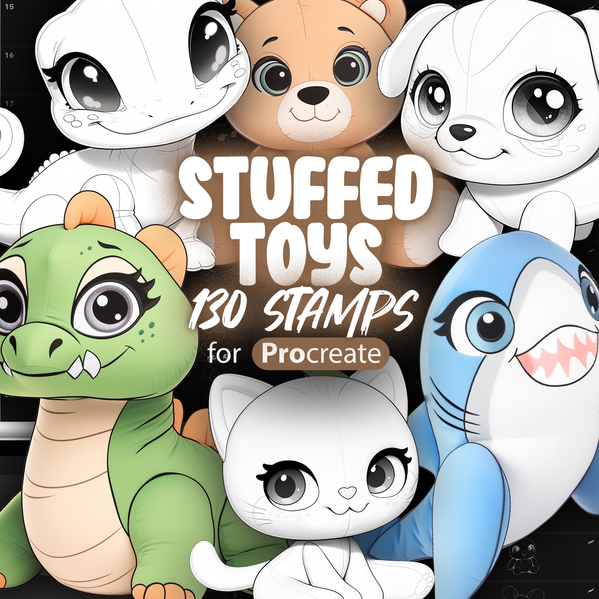 130 Procreate Stuffed Toys Stamp Brushes | Procreate Plush Toys Stamps | Procreate Children Toys Stamps | Procreate Soft Toy Stamps