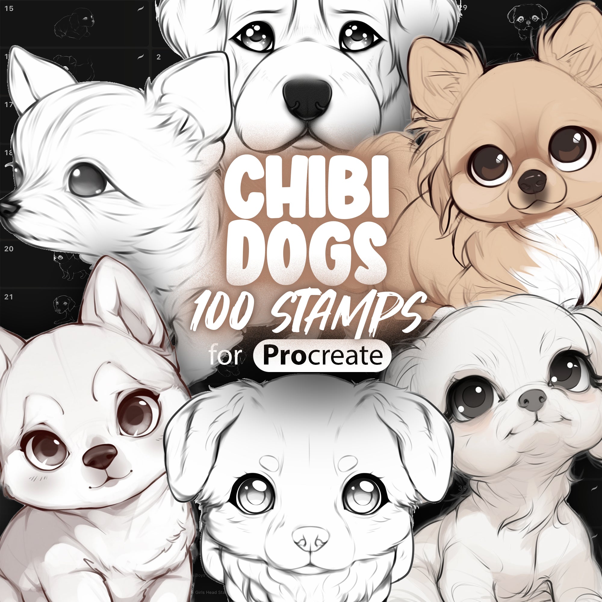 100 Procreate Chibi Dogs Stamps | Procreate Cute Dogs Stamps | Procreate Kawaii Dogs Stamps