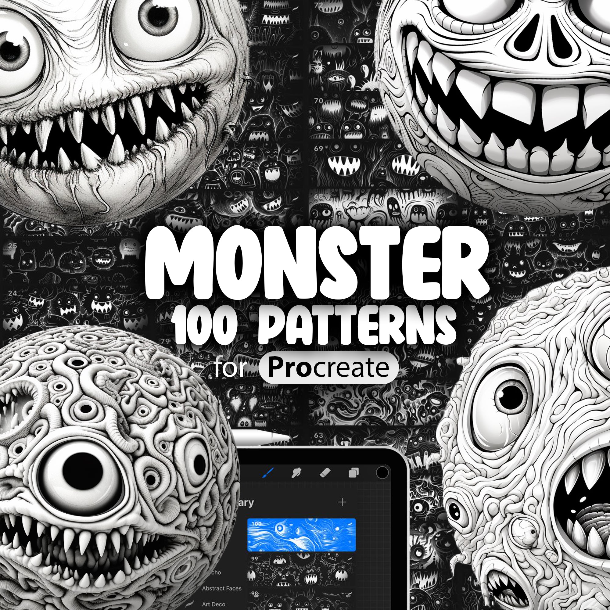 100 Procreate Monster Patterns, Procreate Halloween Brush, Procreate Monster Texture, Procreate Monster Brushes