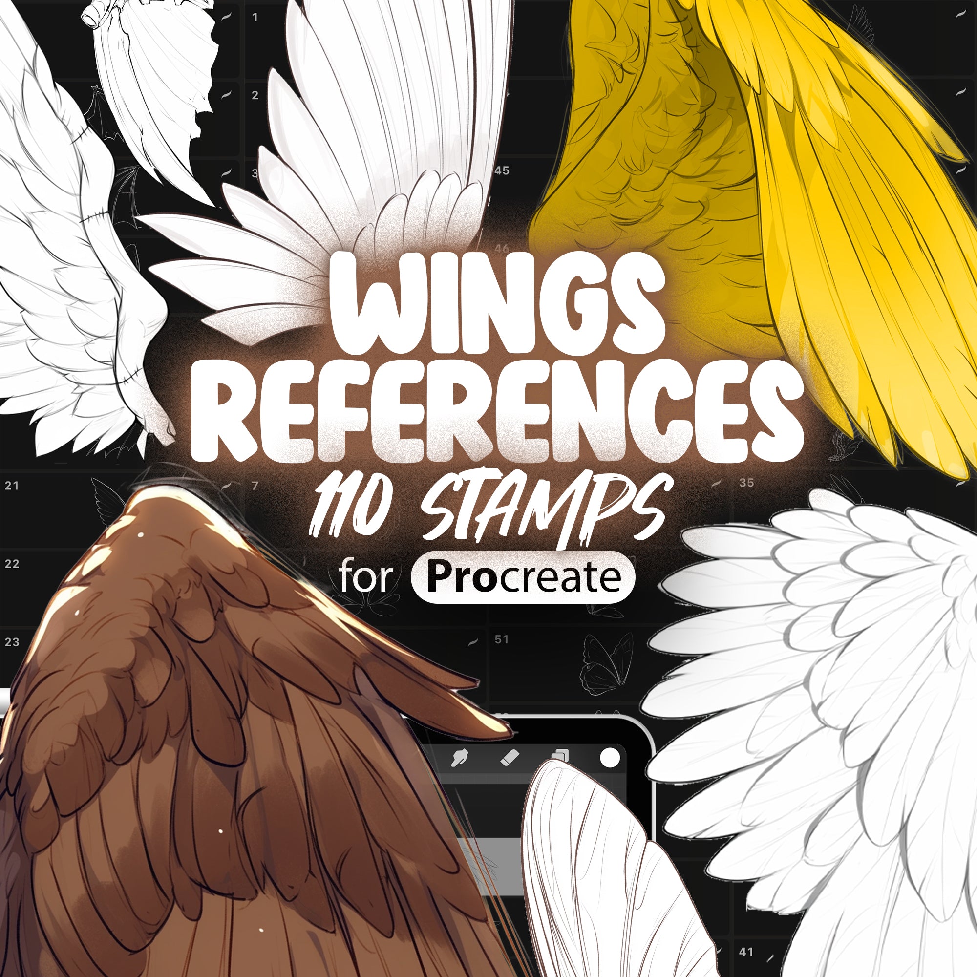 110 Procreate Wings References Stamps | Angel Wings Procreate | Bat Wings Procreate | Fairy Wing Procreate | Feather Wings Procreate