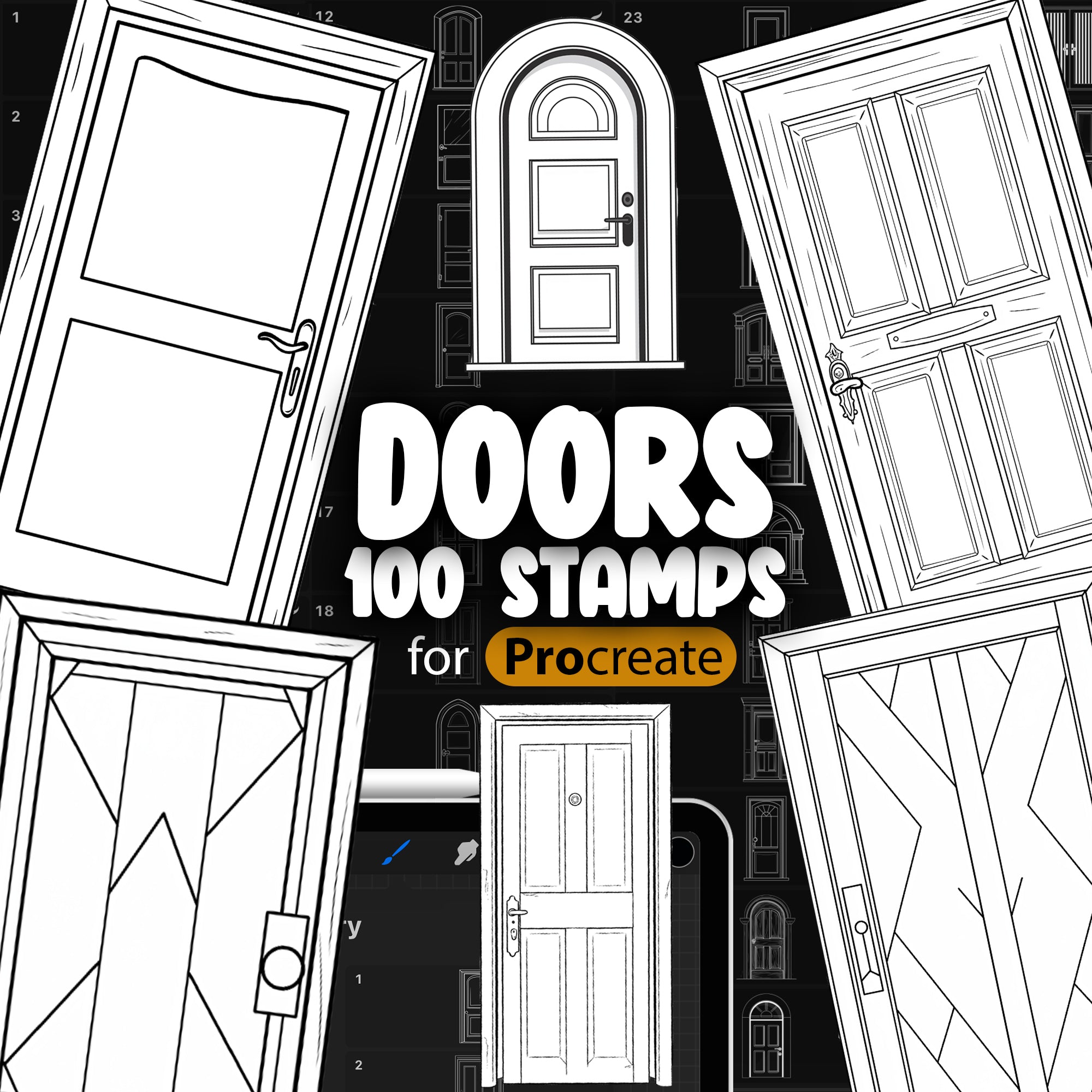 100 Procreate Door Stamps, Procreate Home Design Stamp Brush, Procreate Interior Stamps, Procreate Exterior Stamps, Architecture