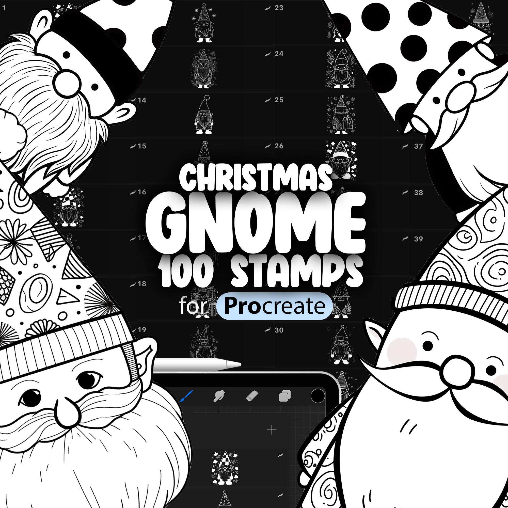 100 Procreate Christmas Gnomes Stamps, Procreate Xmas Stamp Brushes, Procreate Winter Stamp Brushes, Procreate Xmas Stamp Brushes