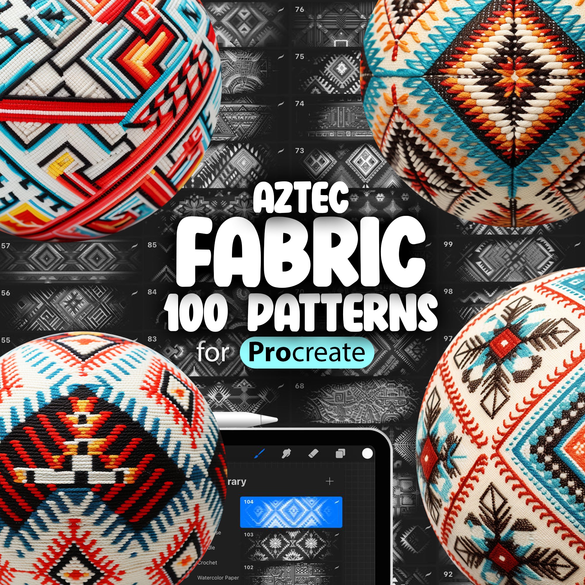 100 Procreate Traditional Aztec Patterns, Geometric Aztec Embroidery Fabric Procreate Texture Seamless Brushes, Mesoamerican Patterns