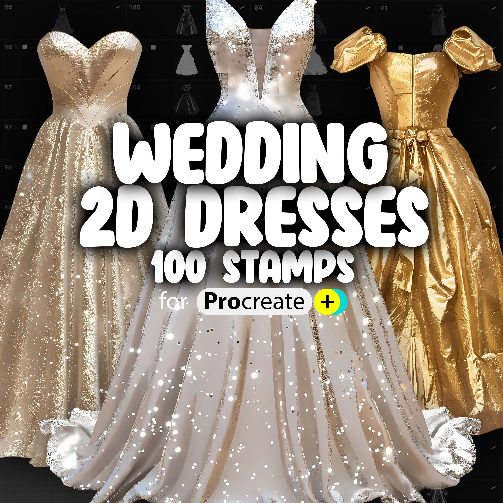 100 Procreate 2D Wedding Dresses Stamp Brushes