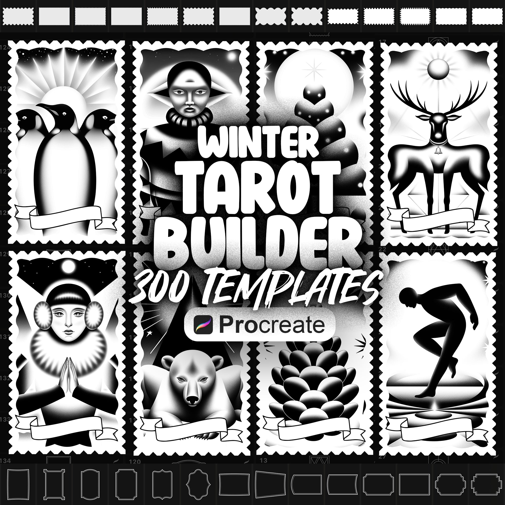 300+ Procreate Tarot Card Templates Winter inspired | Procreate Tarot Playing Cards Stamps