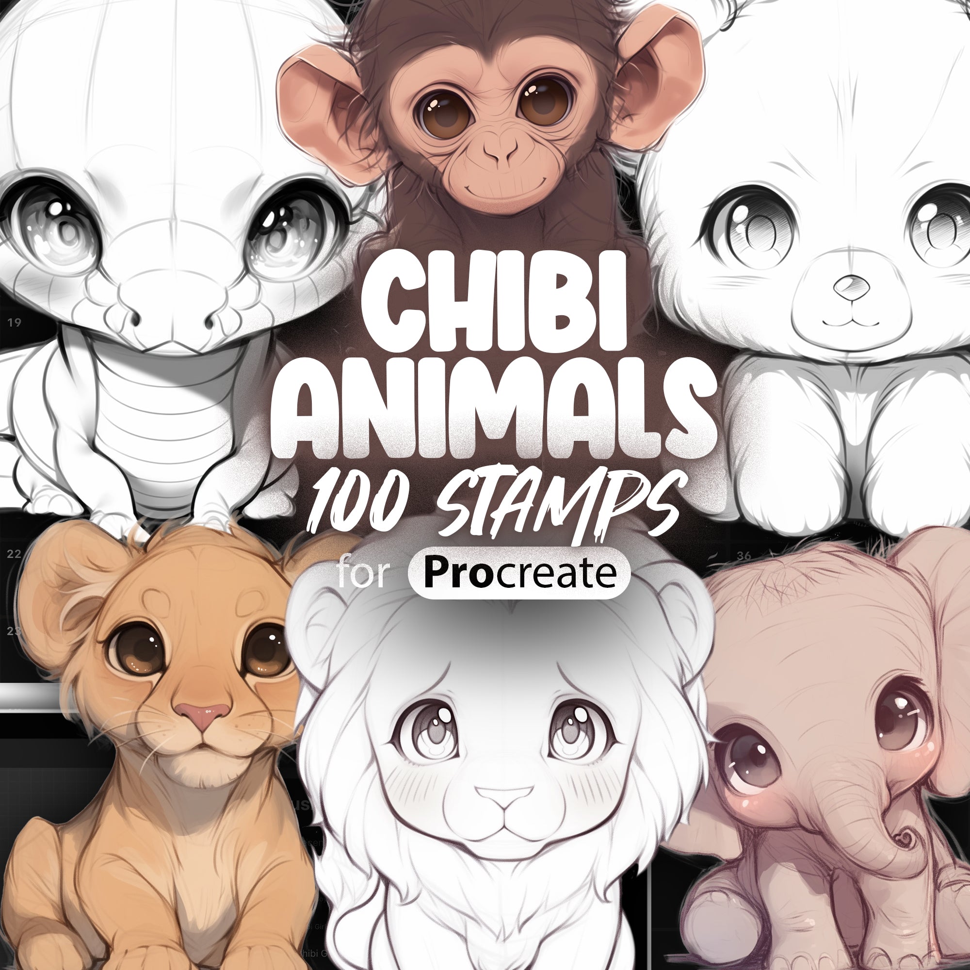 100 Procreate Chibi Animals Stamps | Procreate Cute Animals Stamps | Procreate Kawaii Animals Stamps | Procreate Chibi Panda Stamps