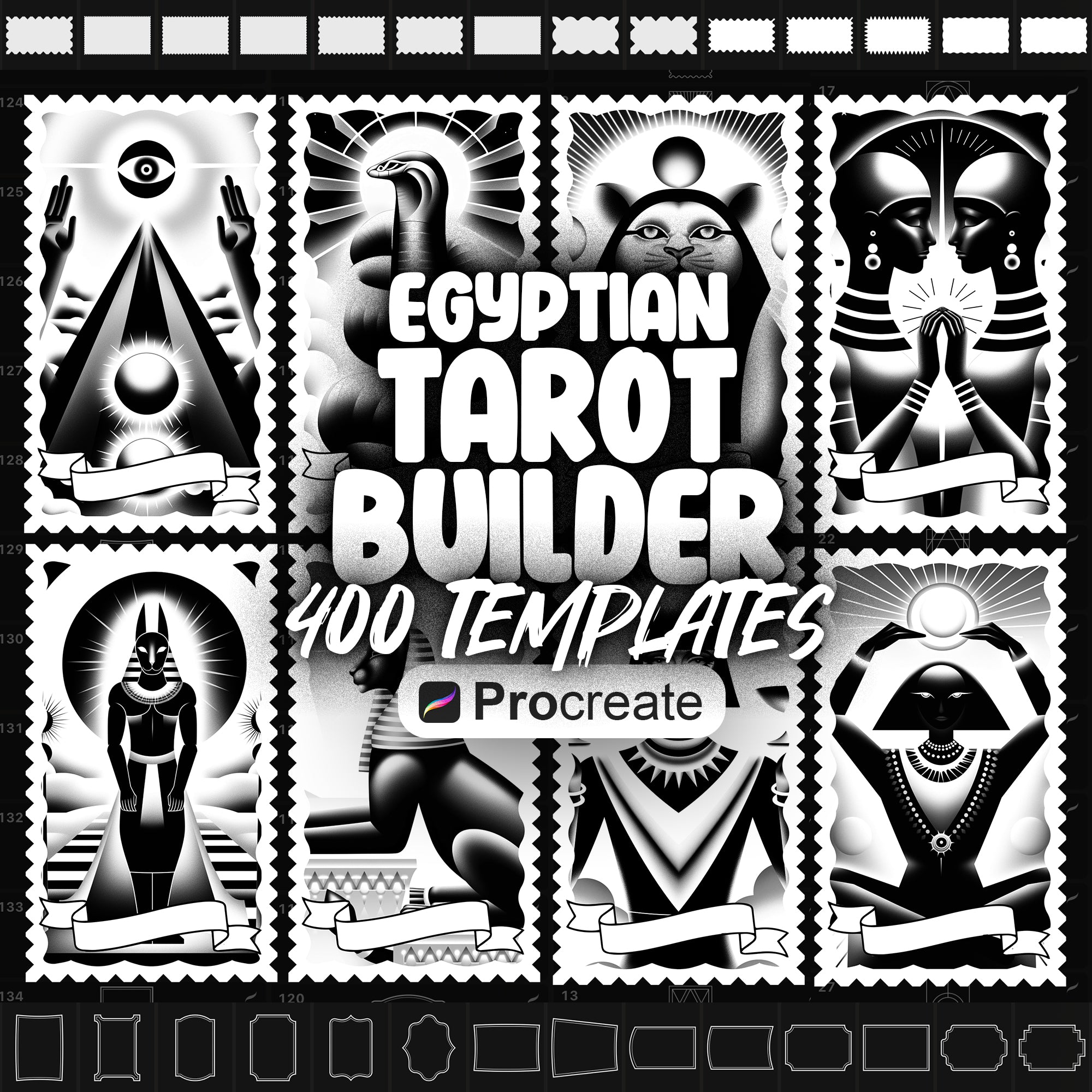 400+ Procreate Egyptian Tarot Card Templates | Procreate Tarot Playing Cards Stamps