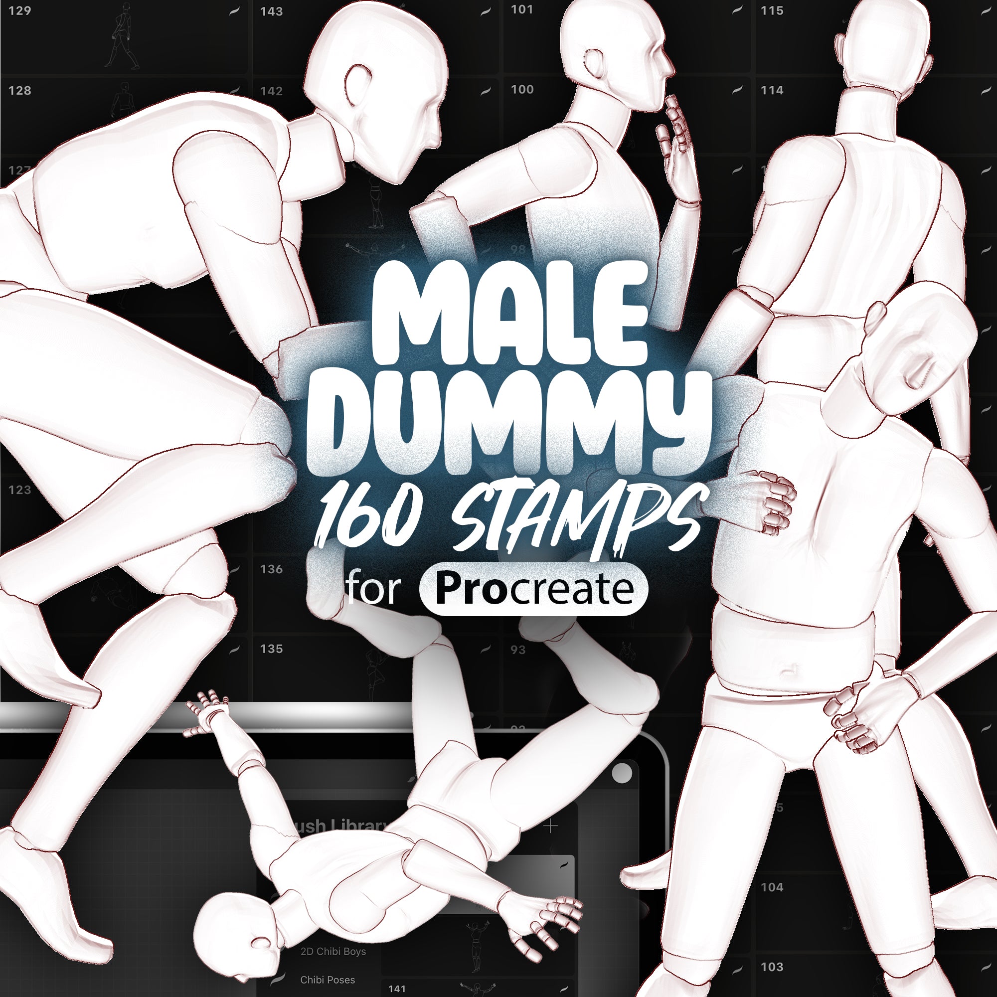 160 Procreate Male Dummy Action Poses Stamps | Procreate Men Mannequin Stamps | Procreate Poses Stamp Brushes