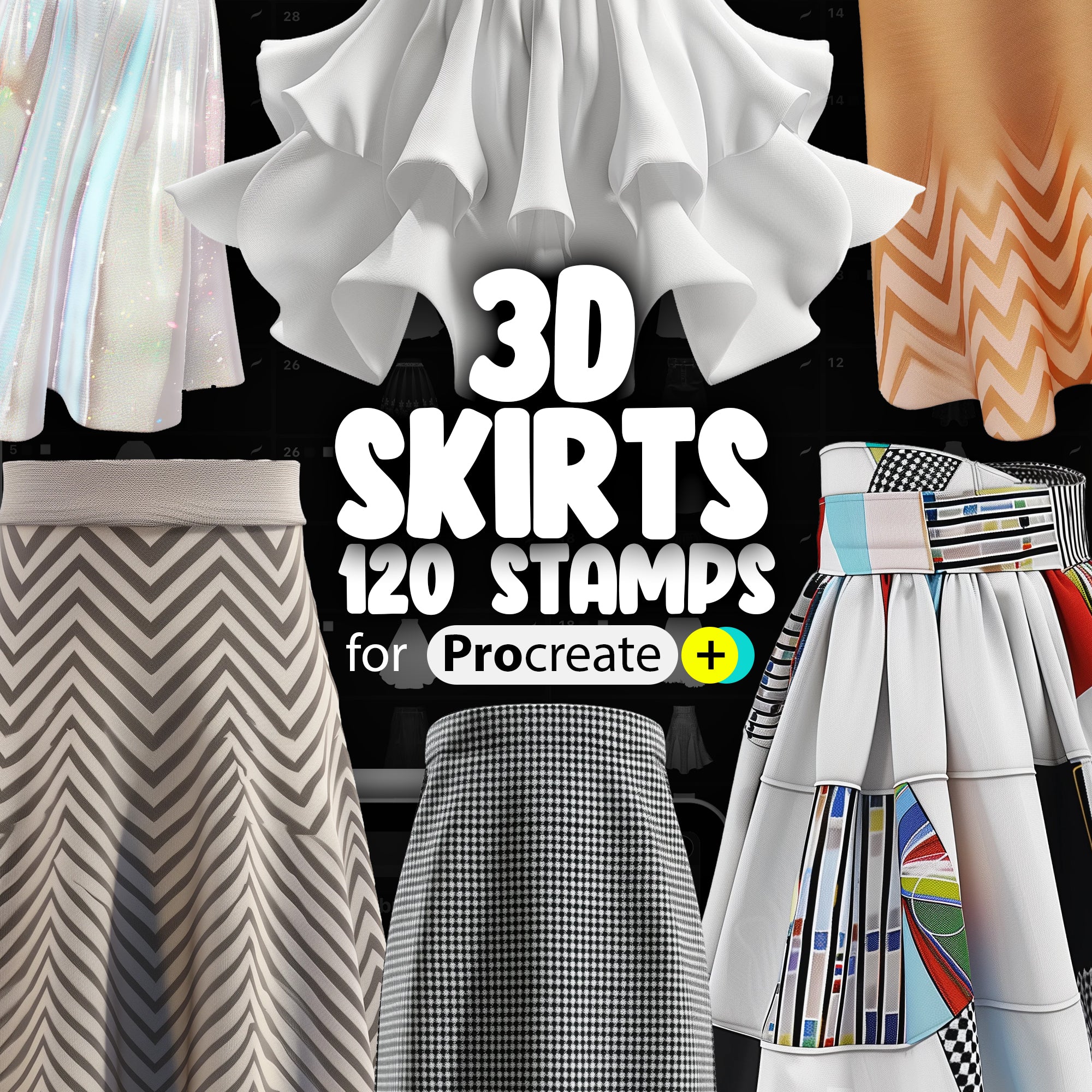 120 Procreate 3D Skirts Stamp Brushes | Procreate Skirts | Procreate Clothes Stamps | Procreate Fashion Stamps | Procreate Clothing Stamps