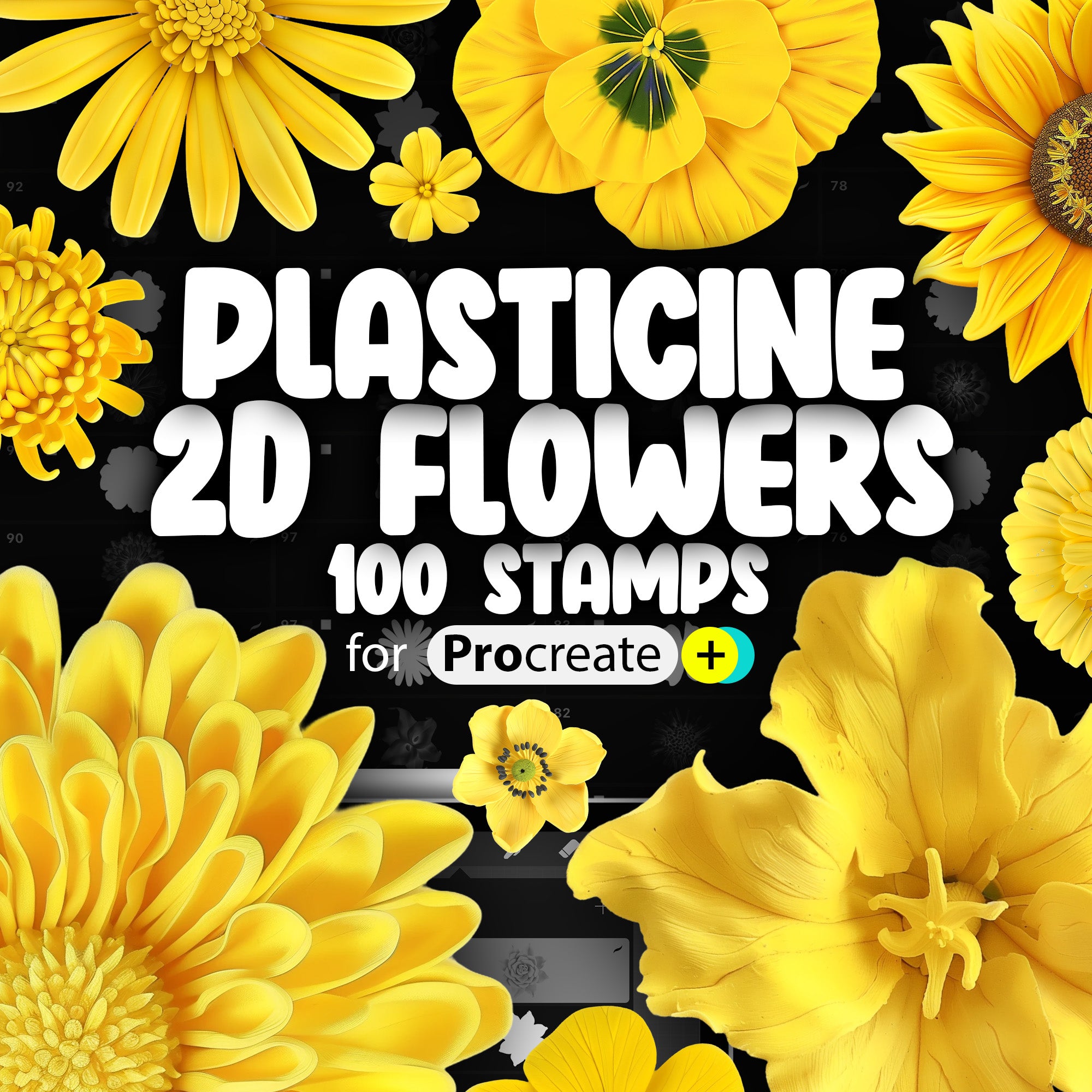 100 Procreate 2D Plasticine Flowers Stamp Brushes