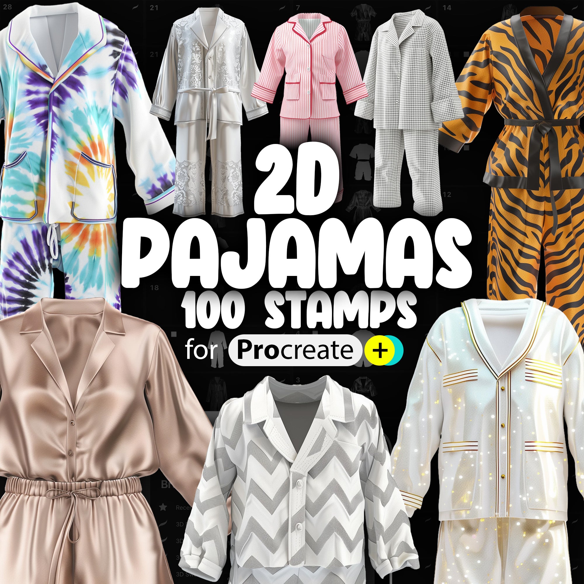 100 Procreate 2D Pajamas Stamp Brushes