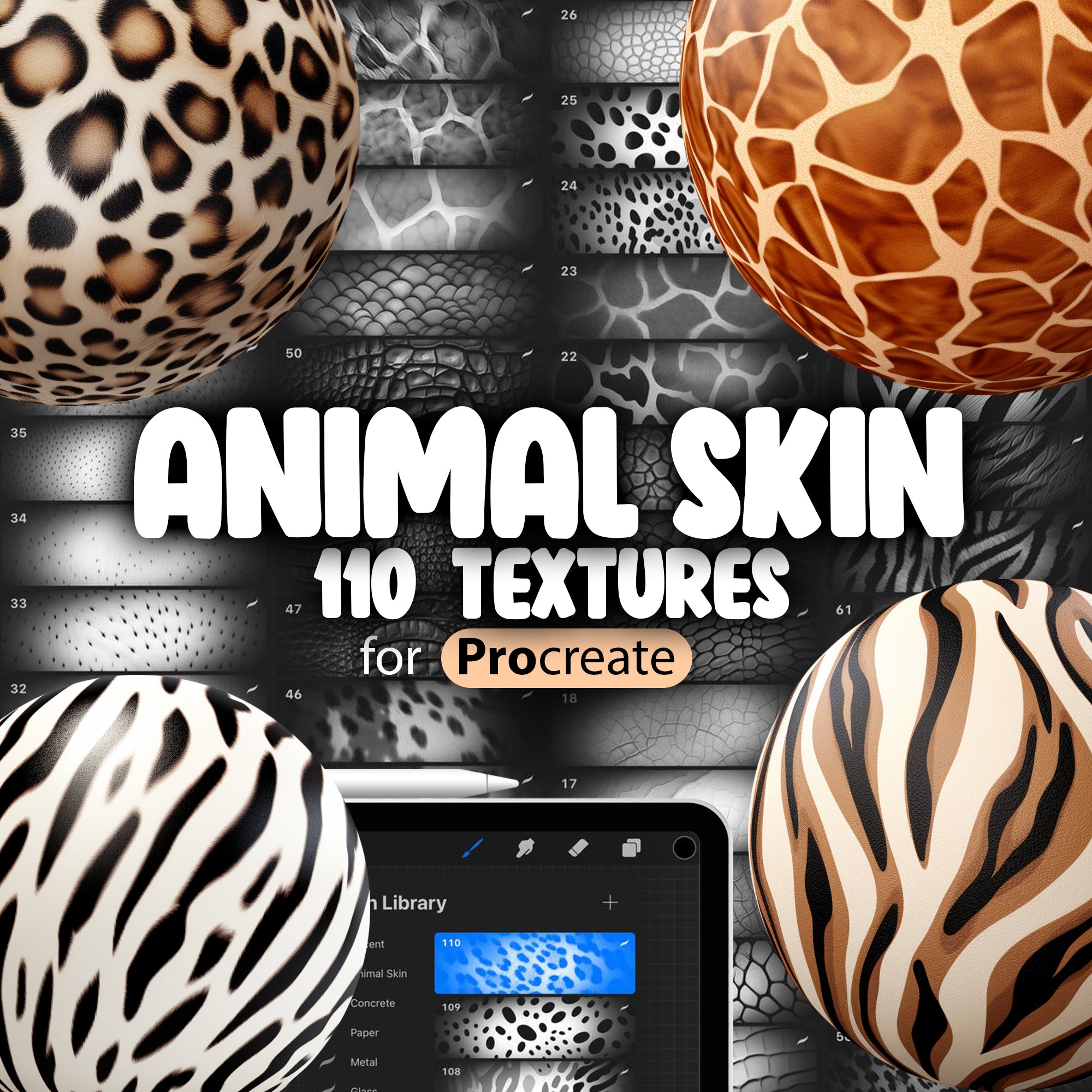 110 Procreate Animal Skin Textures, Animal Print Procreate Texture Seamless Brushes, Leopard Print Texture, Procreate Animal Skin Brush