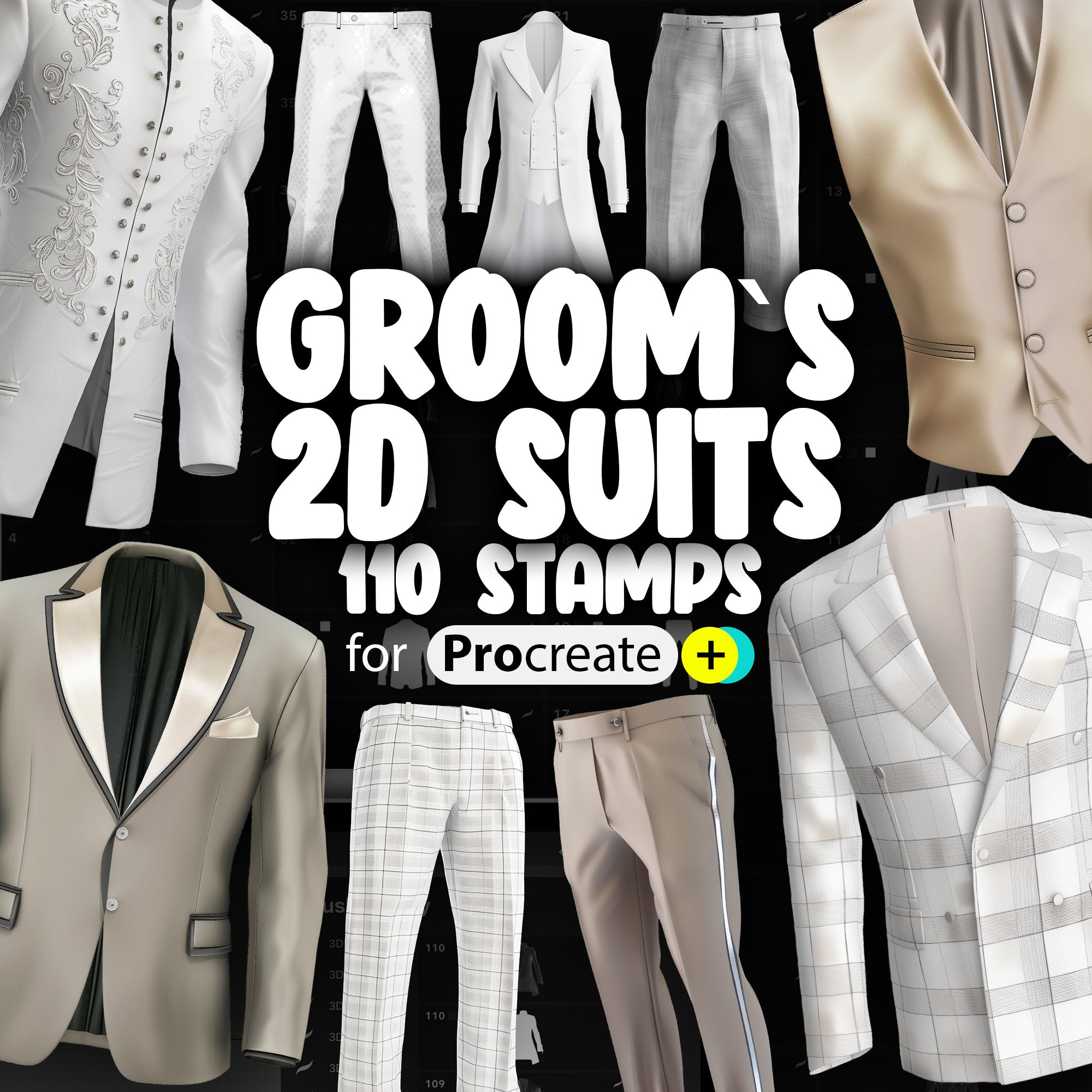 110 Procreate 2D Grooms Suits Stamp Brushes