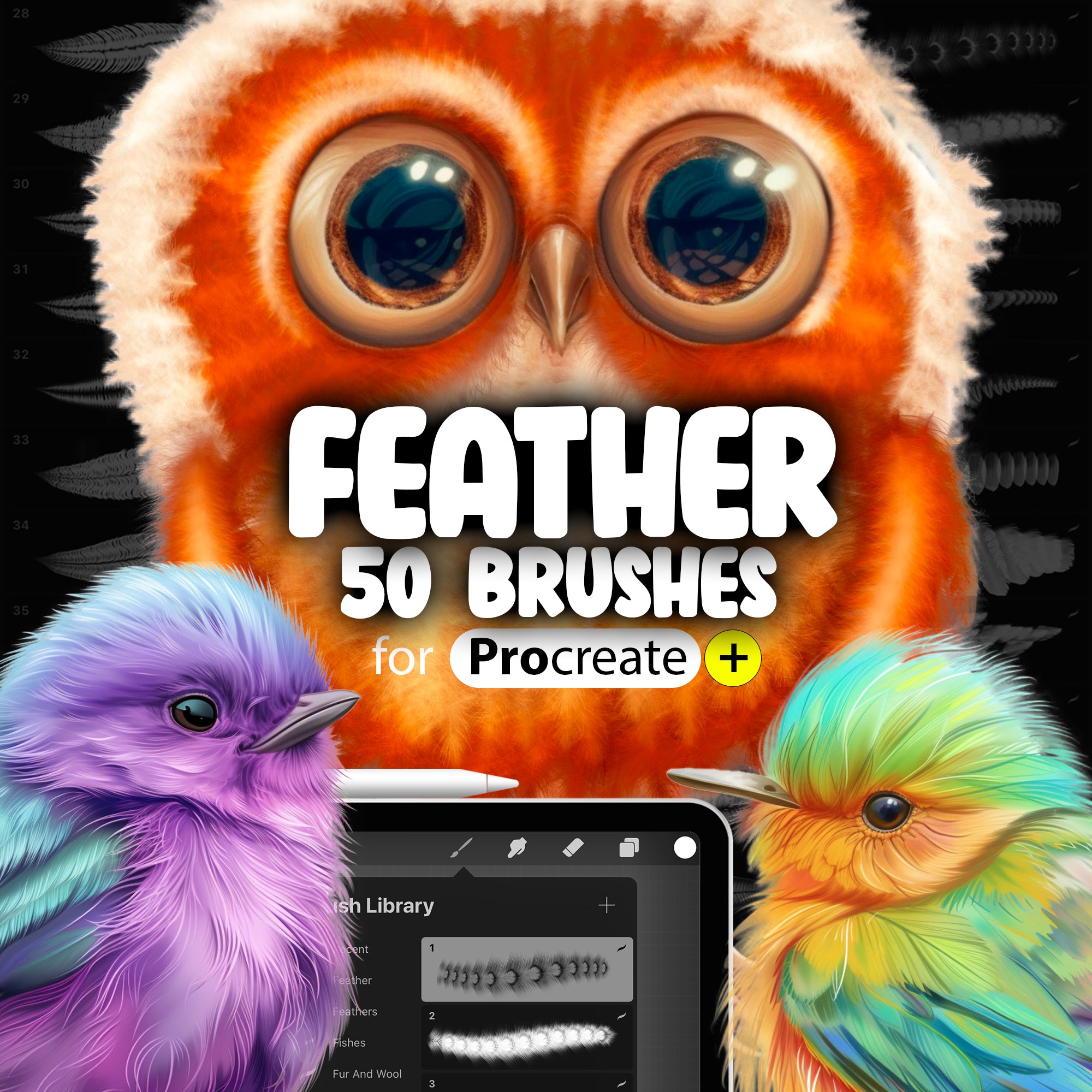 50 Procreate Feather Brushes, Procreate Bird Feather Brush, Procreate Fluff Brush, Procreate Wings  Brush, Procreate Angel Feather Brush