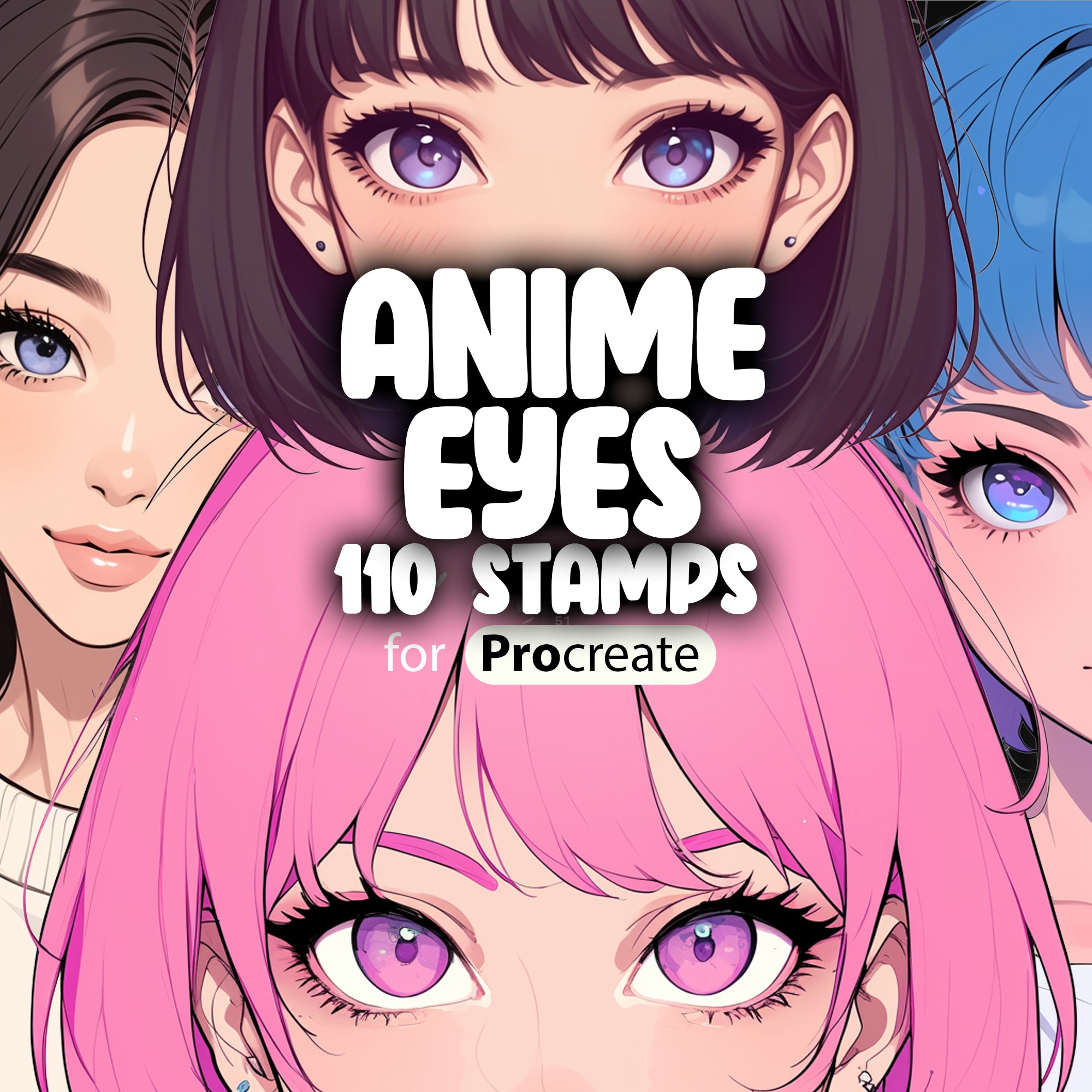 110 Procreate Anime Eyes Stamps | Procreate Manga Eyes Stamps | Procreate Chibi Eyes Stamps | Procreate Anime Cartoon Stamps