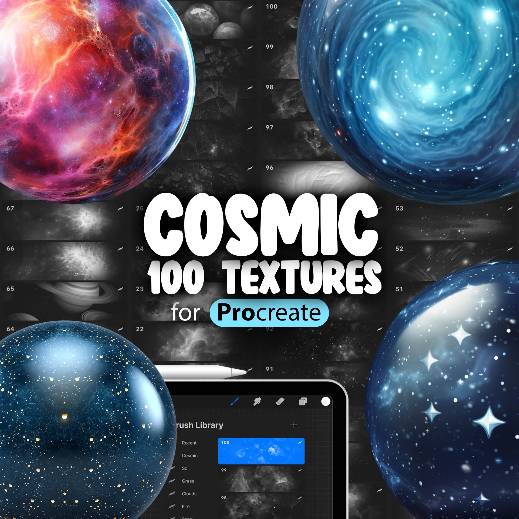 100 Procreate Space Textures, Procreate Cosmic Textures, Starry Sky Procreate Texture Seamless Brushes, Nebula Procreate Texture