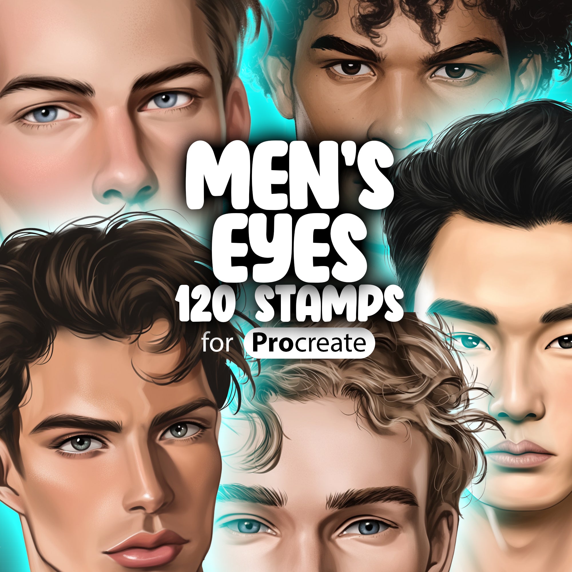 120 Procreate 3D Men's Eyes Stamp Brushes | Procreate Boys Eyes | Procreate Male Eyes | Procreate Eye Drawing | Procreate Face Expression