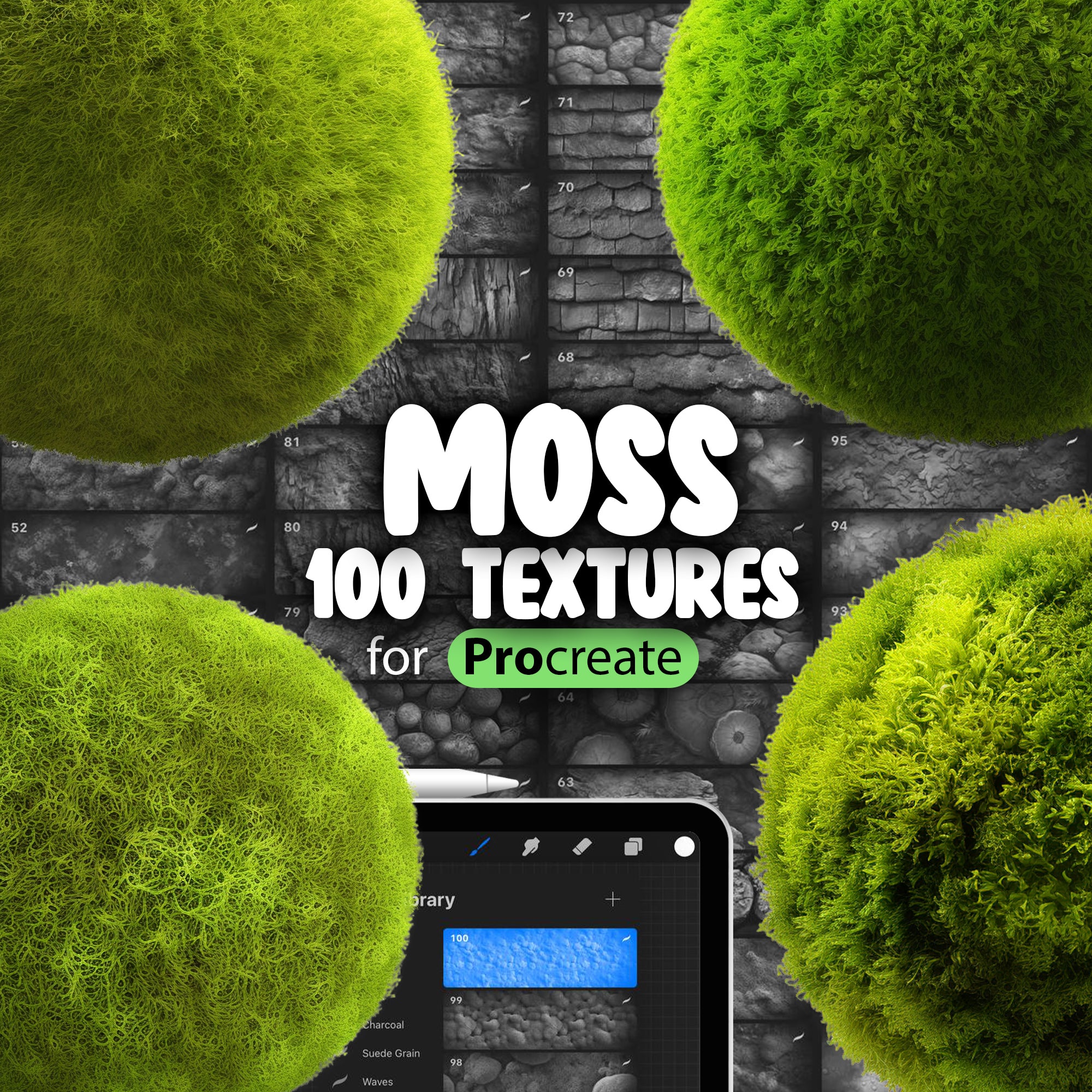 100 Procreate Moss Textures, Forest Moss Procreate Texture Seamless Brushes, Procreate Moss Brushes