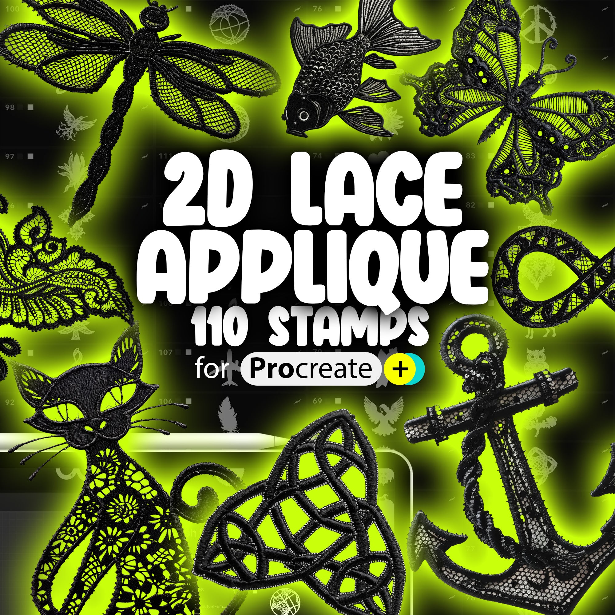 110 Procreate 2D Lace Applique Stamp Brushes