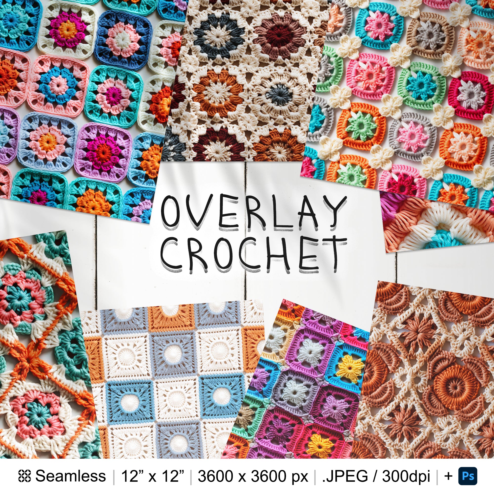 81 Overlay Crochet Seamless Pattern | Digital Seamless Pattern Overlay Crochet | 3d Crochet Digital Paper | Photoshop Knitted Patterns