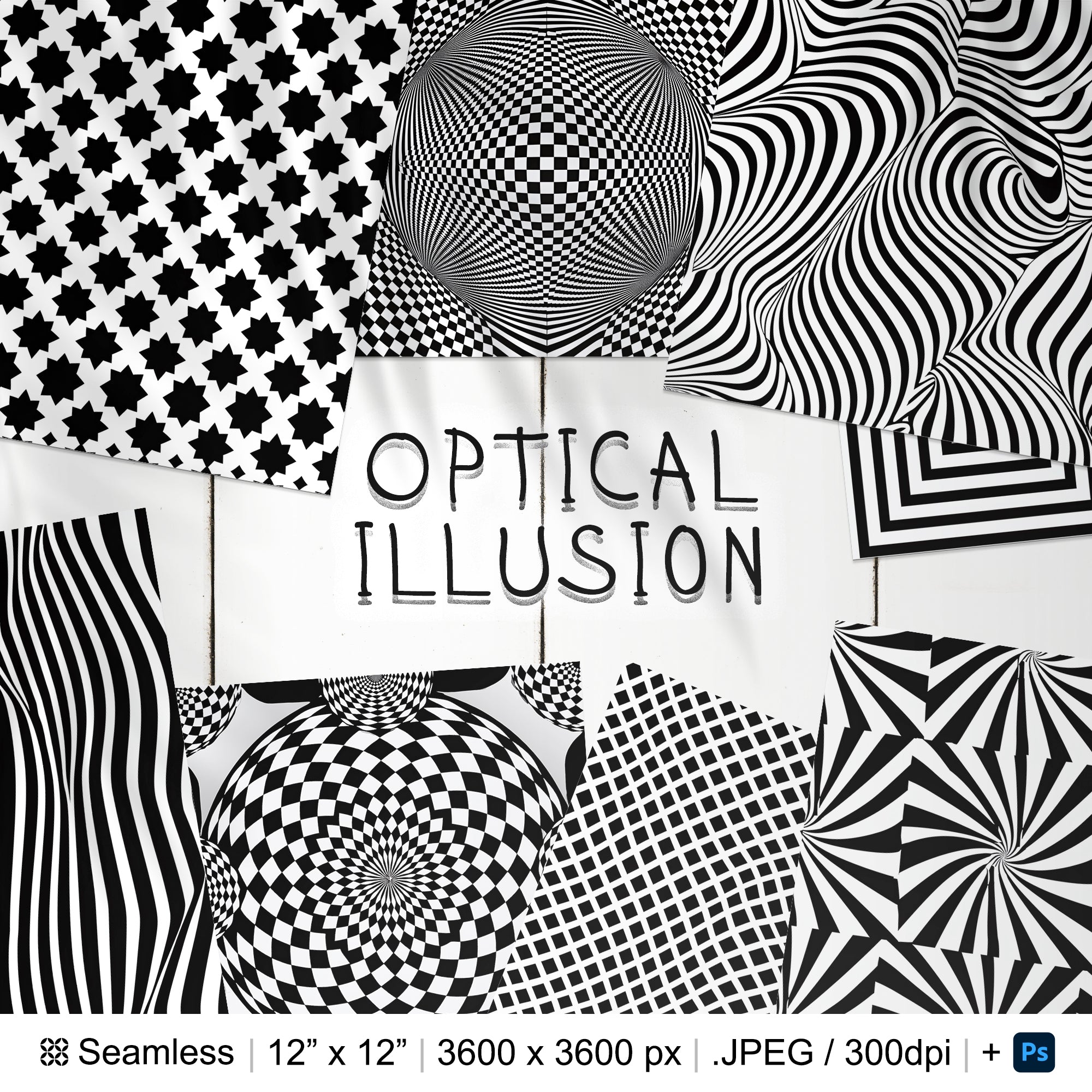 95 Optical Illusion Seamless Pattern Background | Hypnosis Digital Seamless Pattern | 3d Geometric Digital Paper | Photoshop Geometric