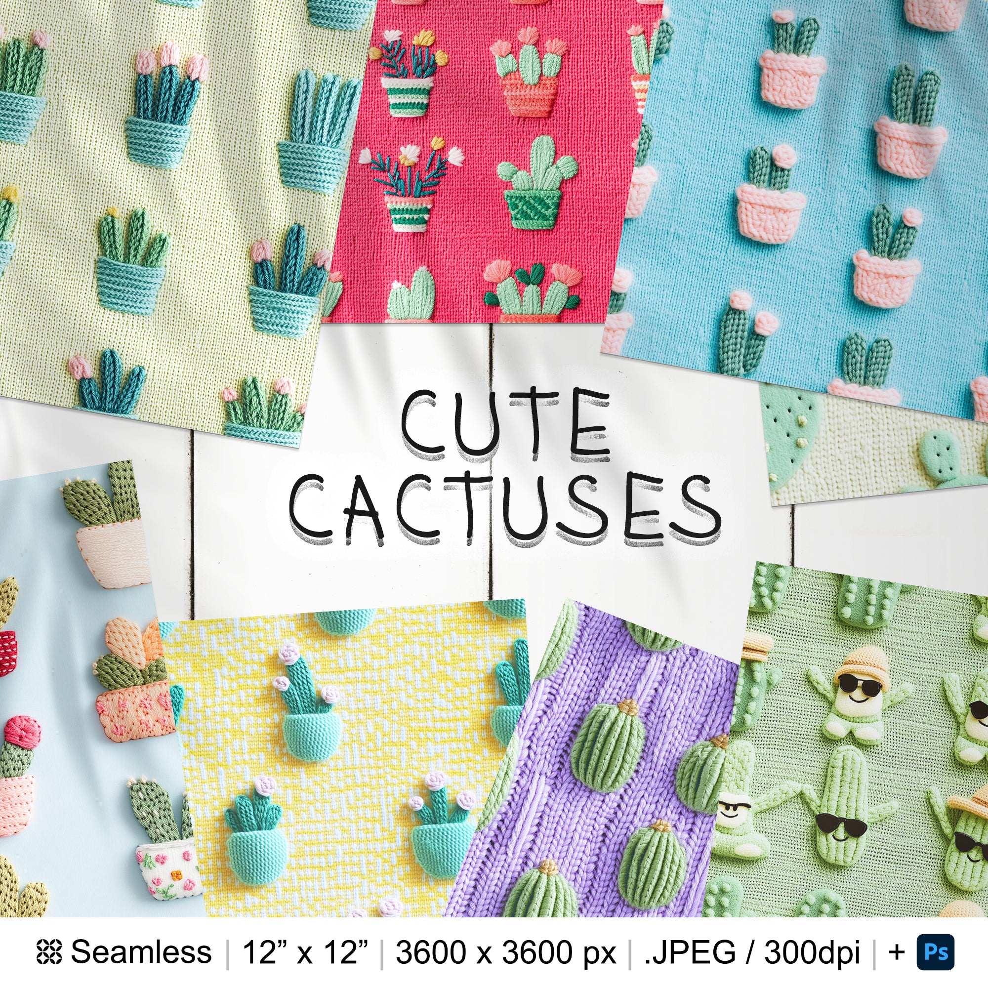 35 Cacti Embroidery Seamless Pattern Background | Cactus Succulent Digital Pattern | Cacti Digital Paper | Photoshop Cacti Foliage Patterns