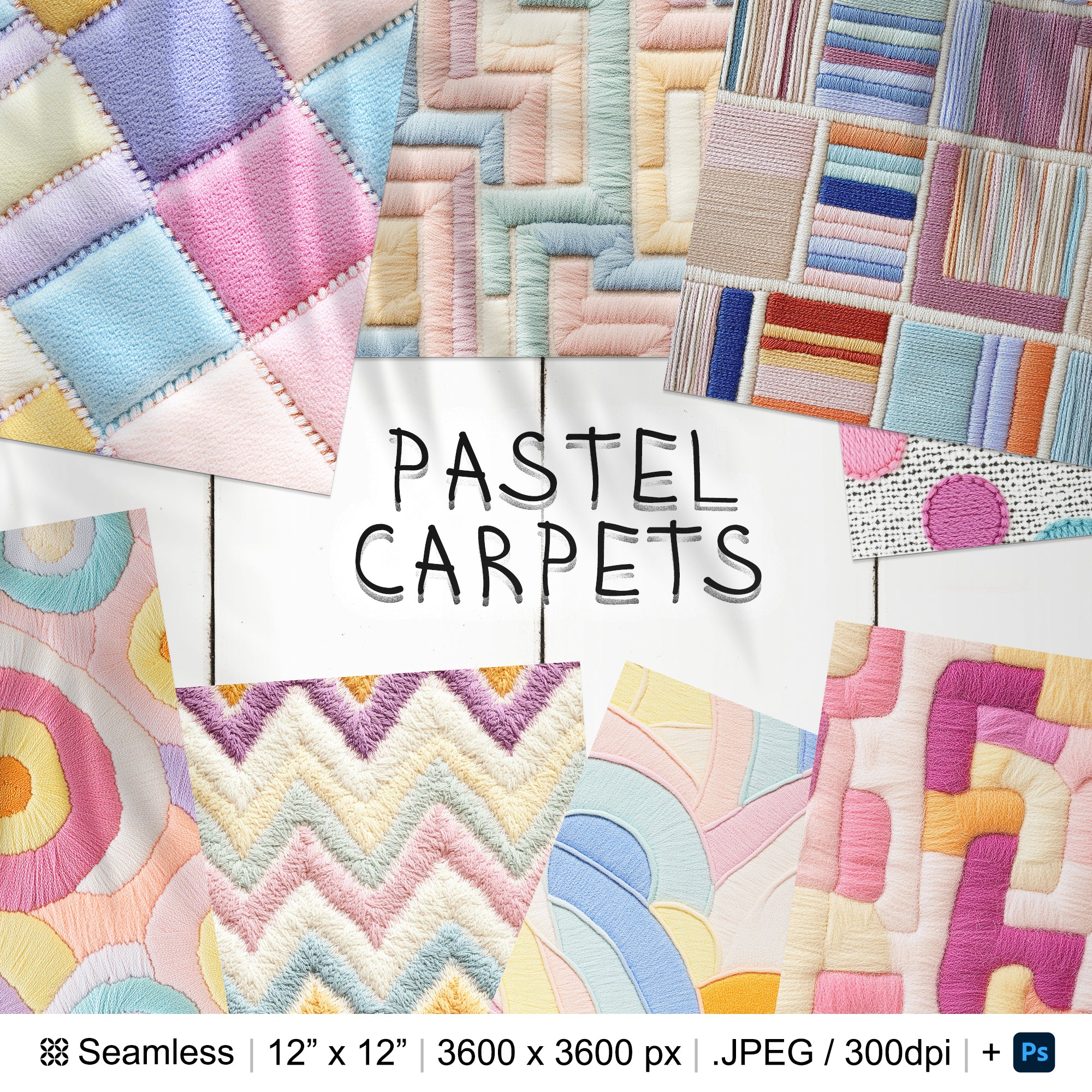 63 Pastel Carpet Seamless Pattern | Felt Embroidery Digital Seamless Pattern | Carpet Digital Paper | Photoshop Knitted Embroidery Patterns