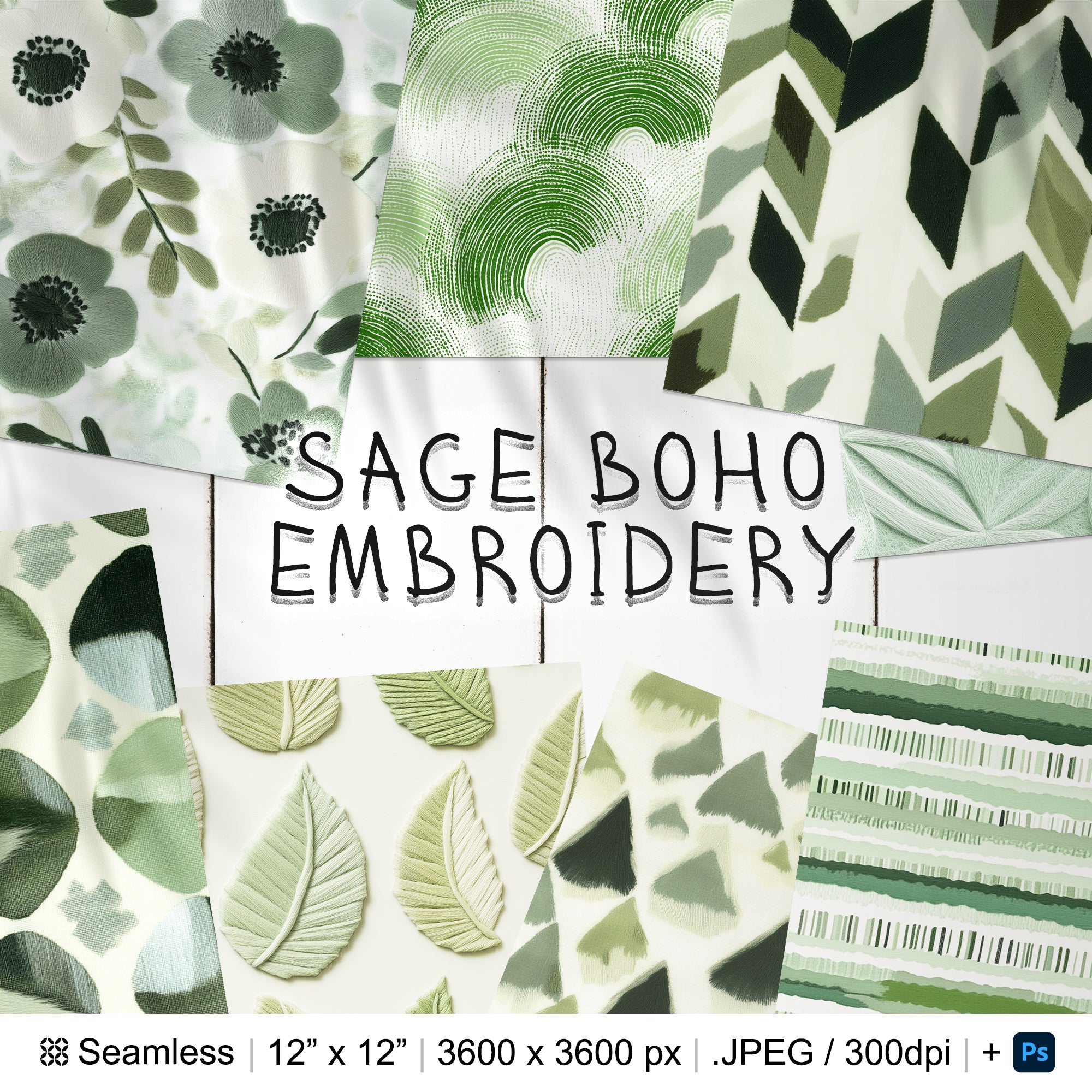 31 Sage Boho Embroidery Seamless Pattern Background | Vintage Boho Digital Seamless Pattern | Sage Boho Digital Paper | Photoshop Patterns