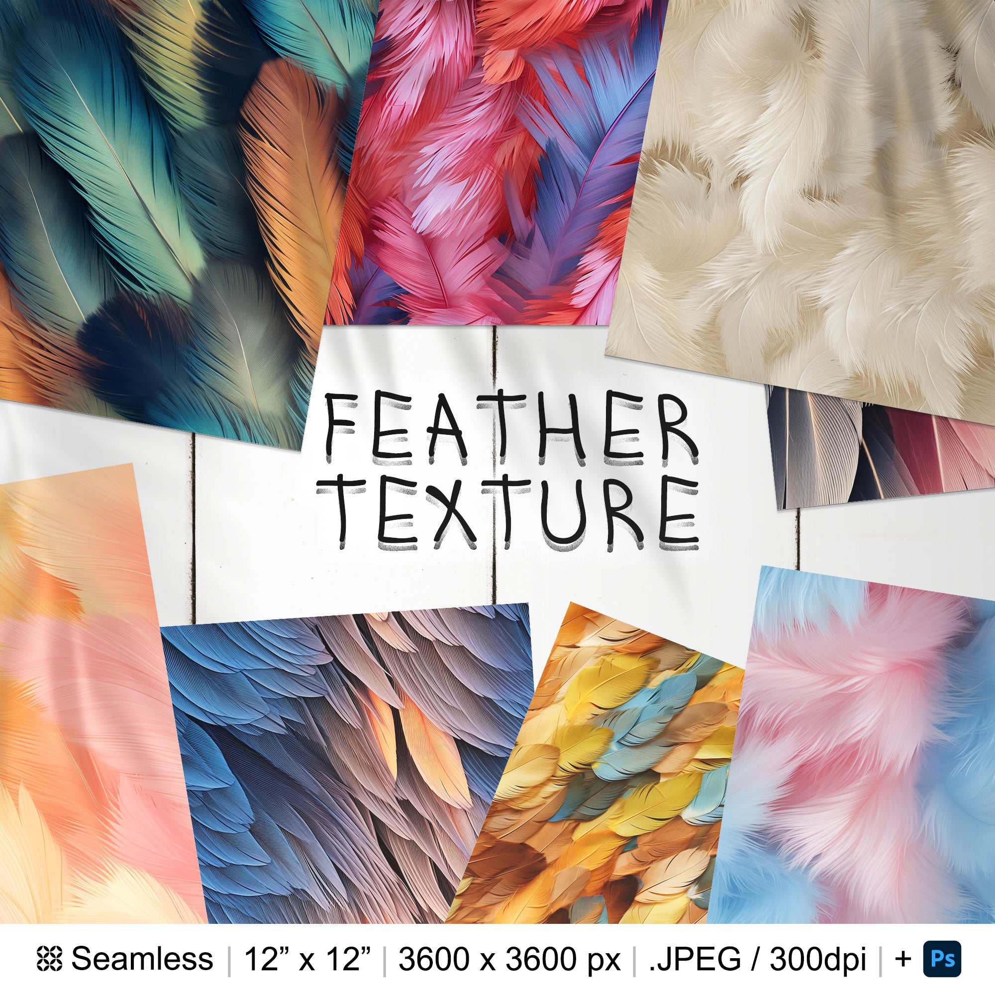 145 Feather Seamless Pattern Background | Digital Seamless Pattern Bird Feather | 3d Feather Digital Paper | Photoshop Feather Patterns