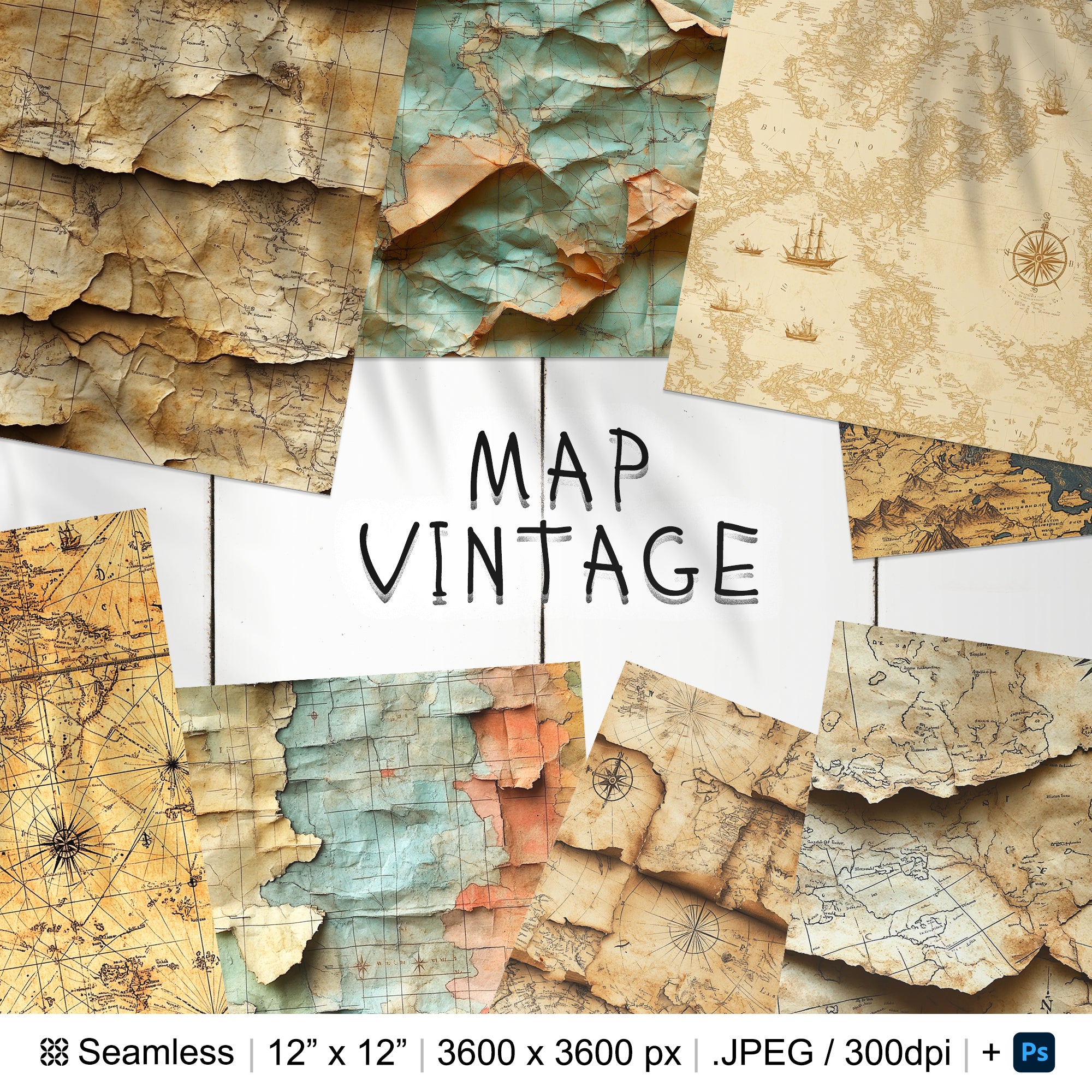 31 Vintage Map Seamless Pattern Background | Old Map Digital Seamless Pattern | Vintage Map Digital Paper | Photoshop Pirate Map Patterns