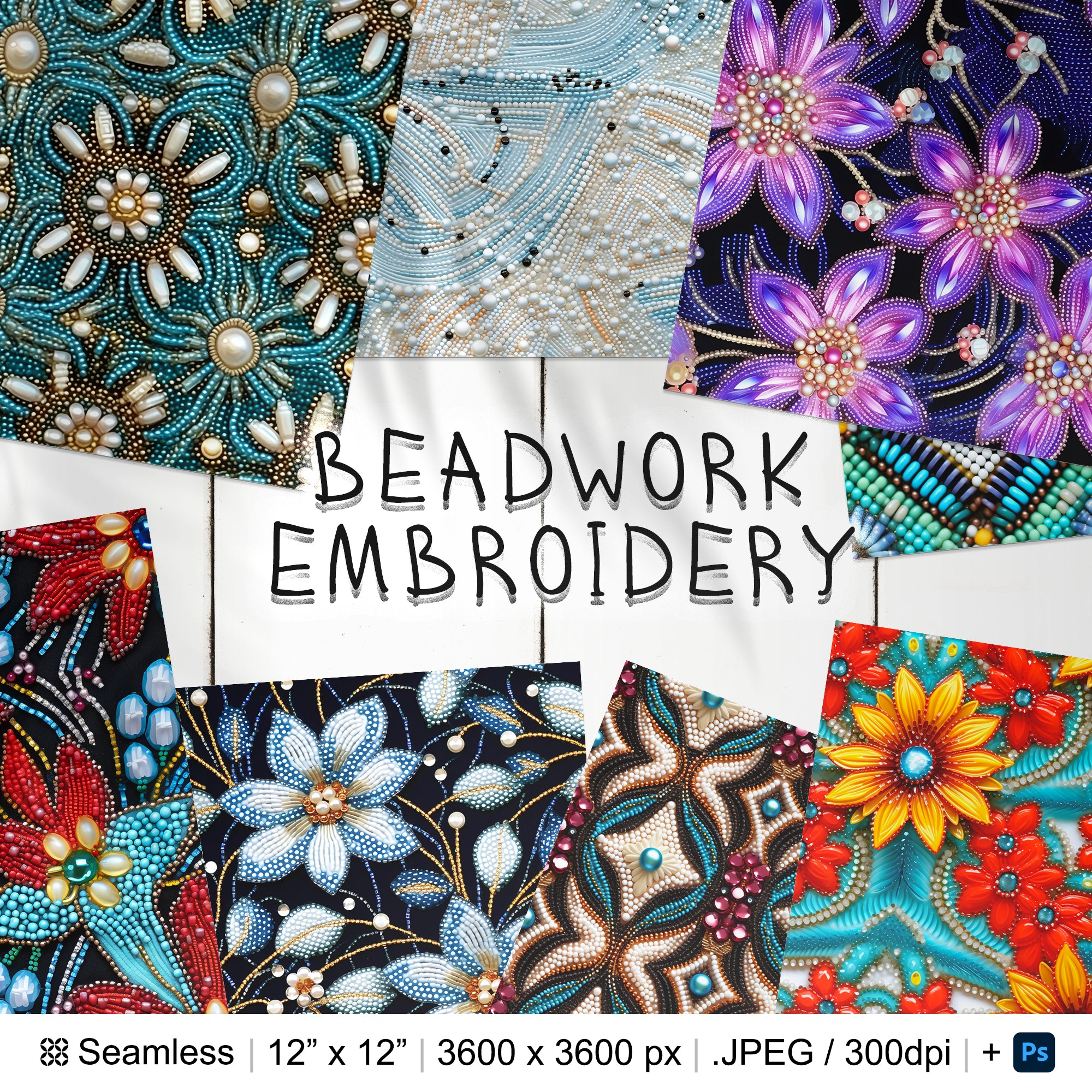 134 Beadwork Seamless Pattern | Digital Seamless Pattern Beaded Embroidery | 3d Beadwork Digital Paper | Photoshop Beadwork Patterns