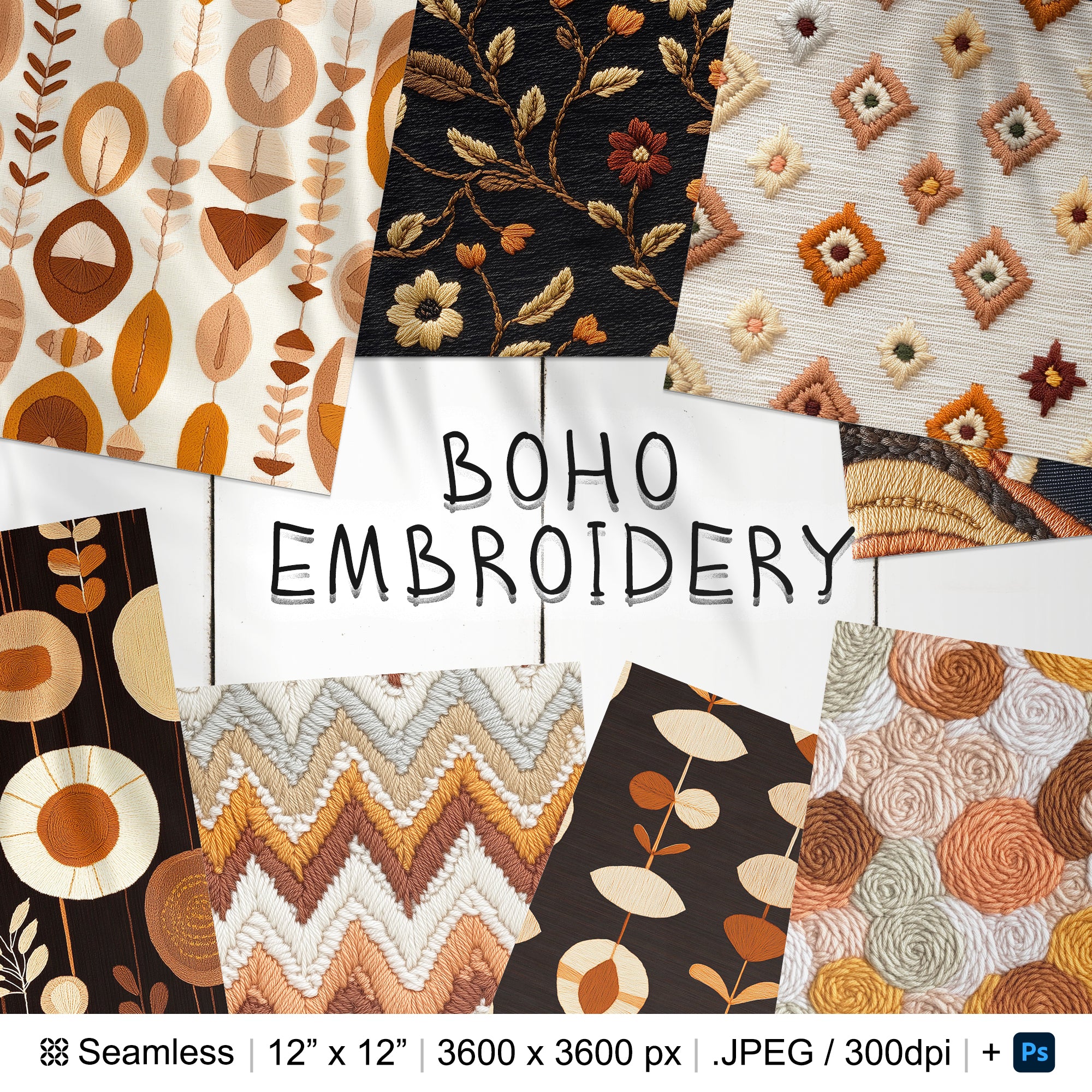 38 Boho Embroidery Seamless Pattern | Boho Geometric Digital Seamless Pattern | 3d Boho Digital Paper | Photoshop Floral Boho Patterns