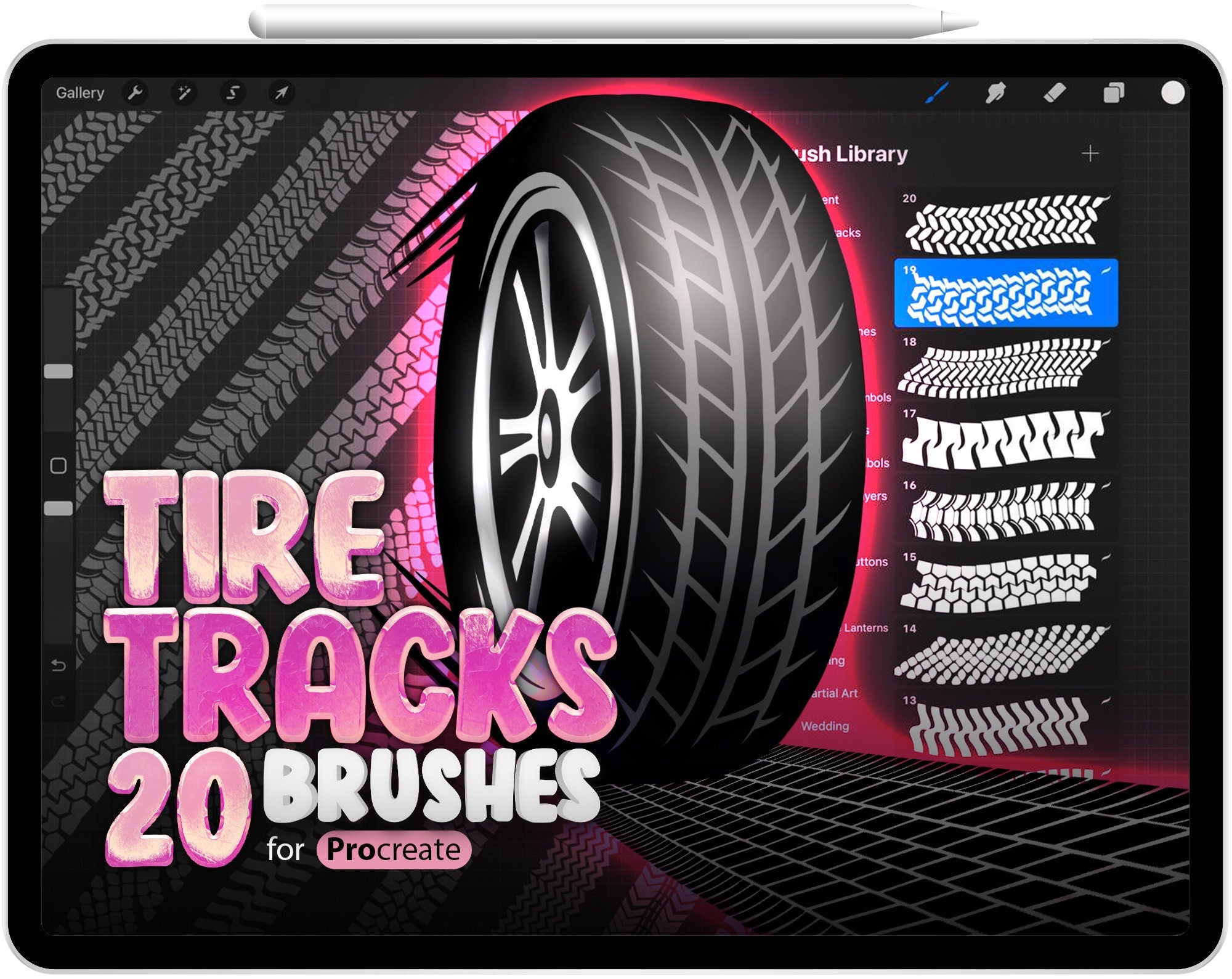 20 Procreate Tire Tracks Brushes, Procreate Tire Mark Brushes, Tire Tread, Mud Tire Brush, Motorcycle Tire Brush, Car Tire Tracks Brush