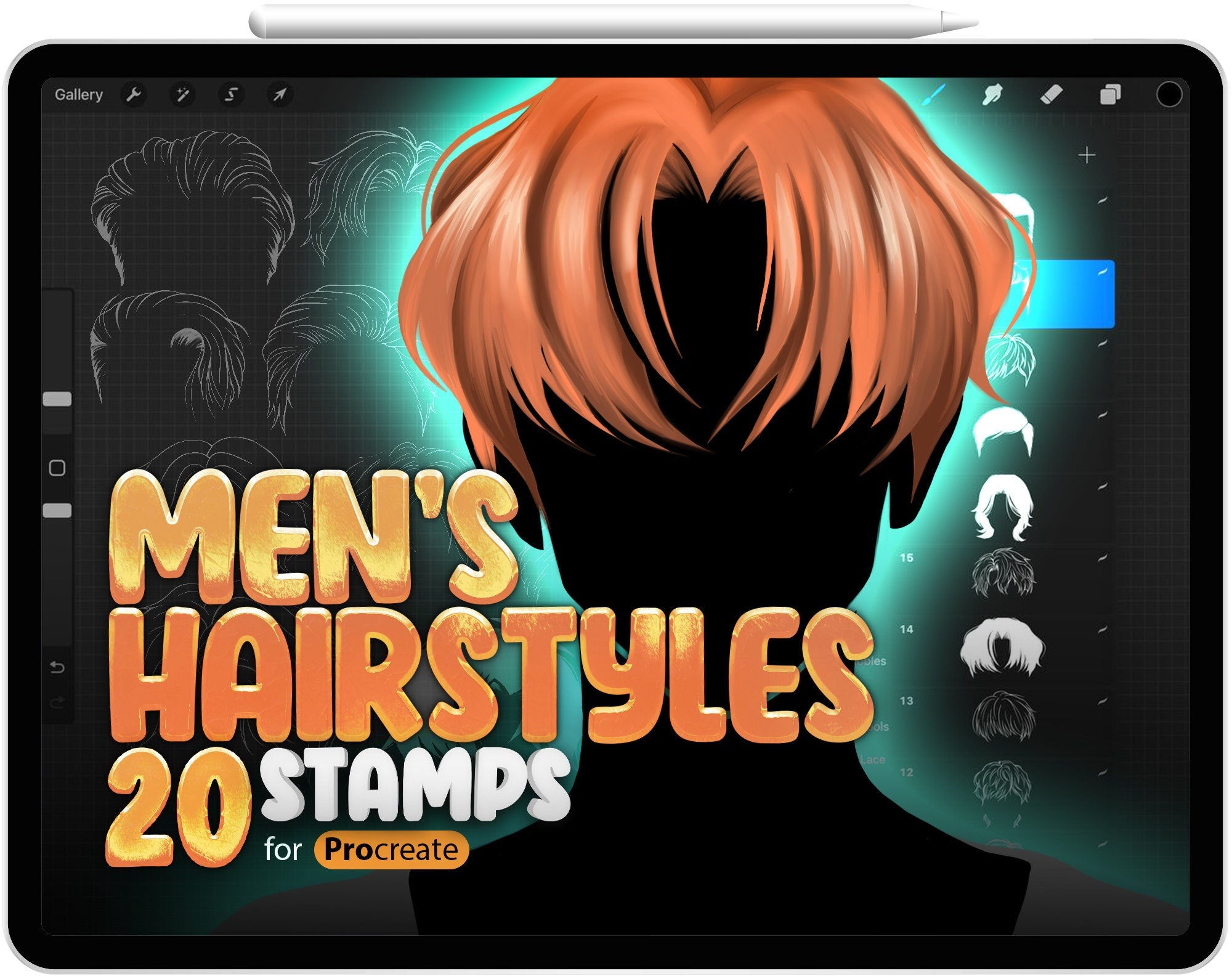 20 Procreate Men's Hairstyles Stamp Brushes, Procreate Fashion, Procreate Male Hair Stamp, Procreate Boy Hair Stamps, Procreate Man Hair