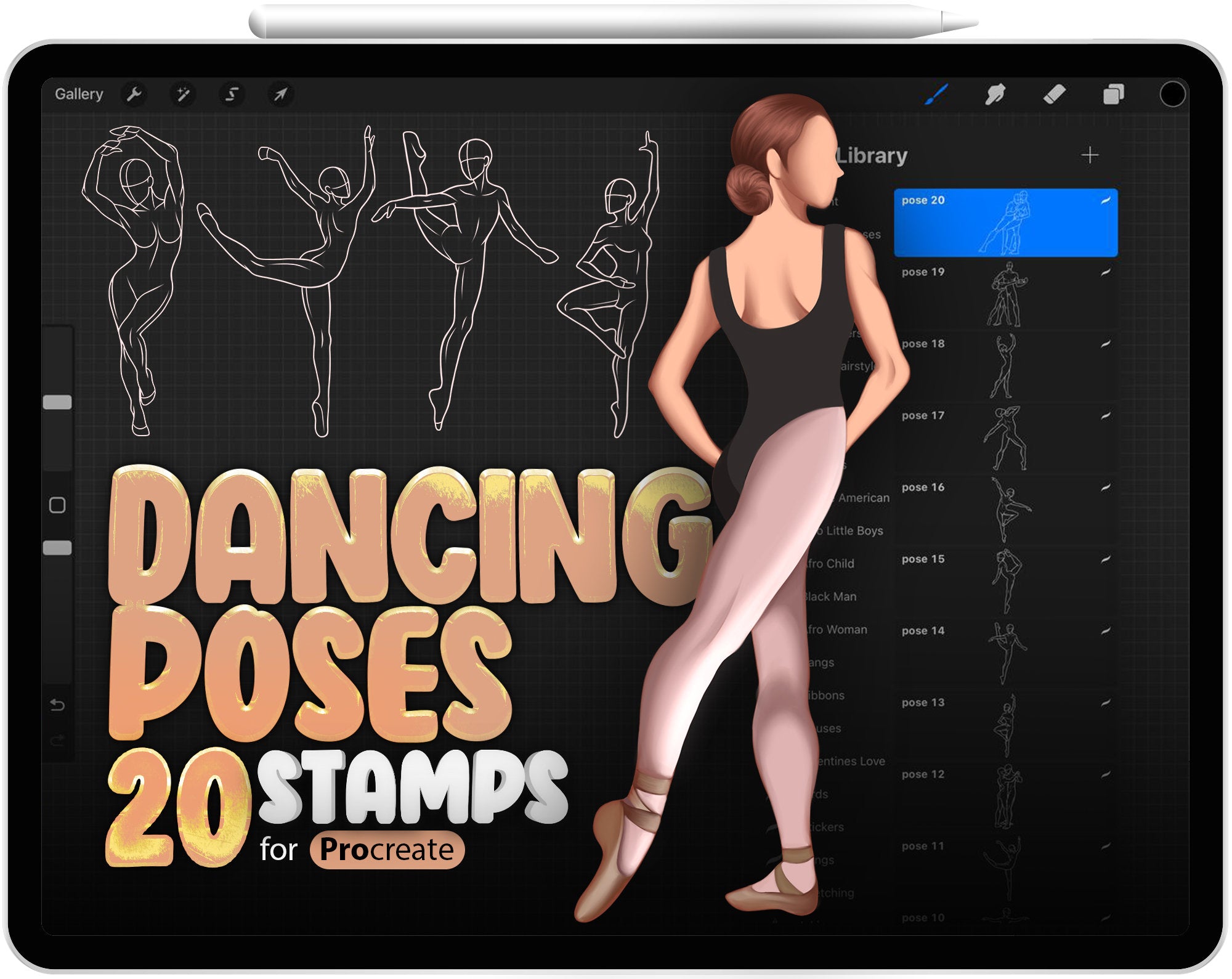 30 Procreate Dancing Reference Stamp Brushes, Procreate Dancing Poses Stamp Brushes, Procreate Ballet Poses Stamp Brushes, Procreate Dance